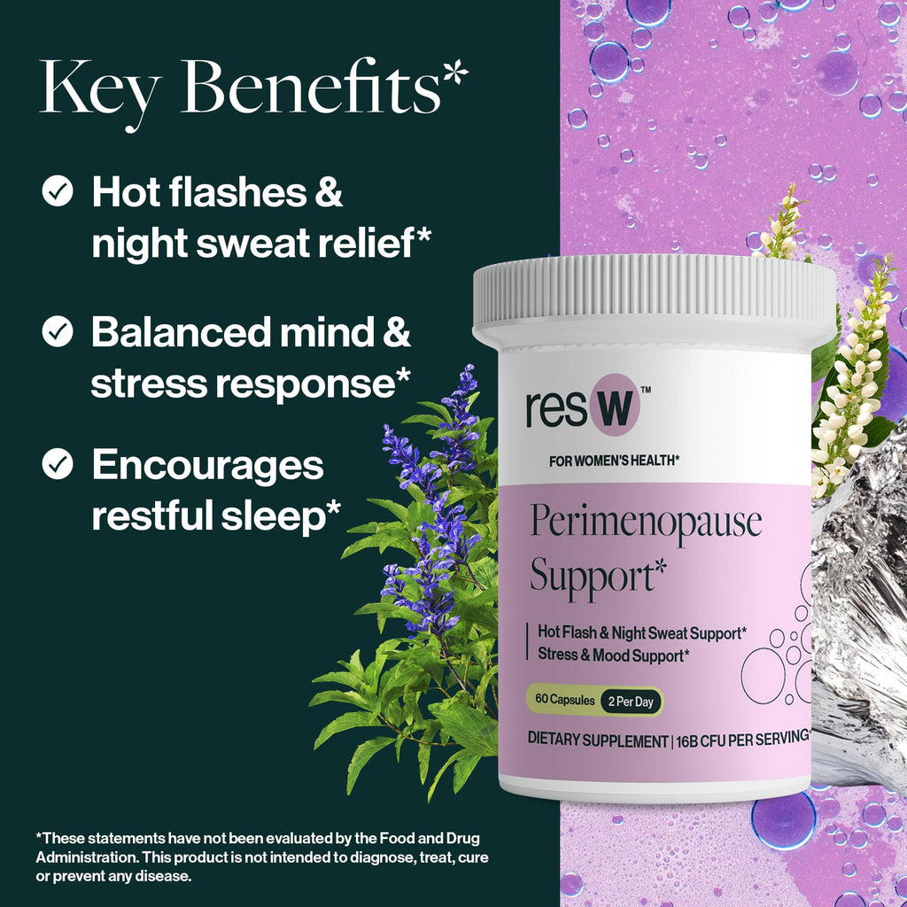 resW Perimenopause Postbiotic Supplement for Women - Hot Flash Support, Night Sweat Relief, Hormone Free, Vegan, Gluten Free, Non GMO, Plant Based Gut Health Support - 60 Capsules ResBiotic Au supplements