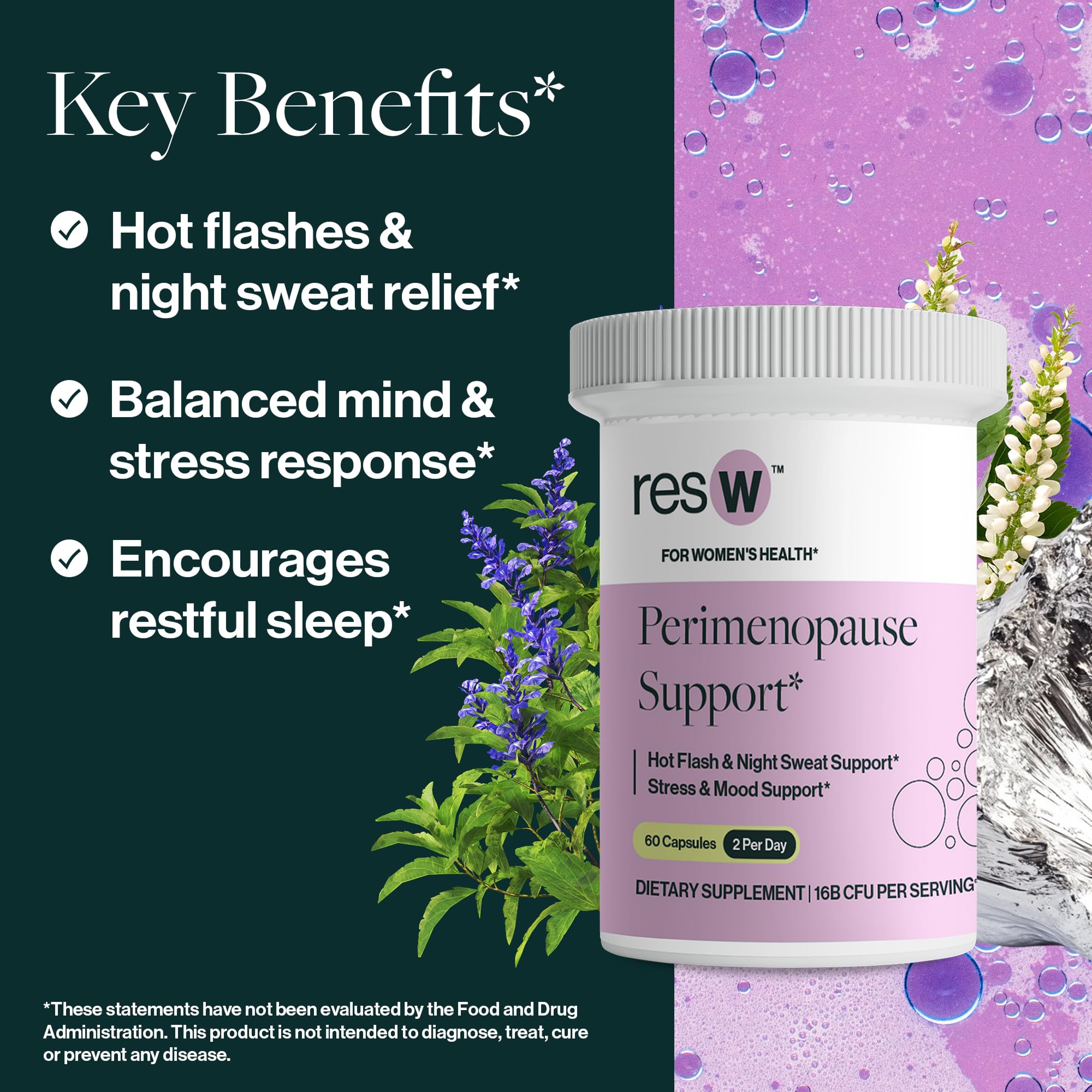 resW Perimenopause Postbiotic Supplement for Women - Hot Flash Support, Night Sweat Relief, Hormone Free, Vegan, Gluten Free, Non GMO, Plant Based Gut Health Support - 60 Capsules ResBiotic Au supplements