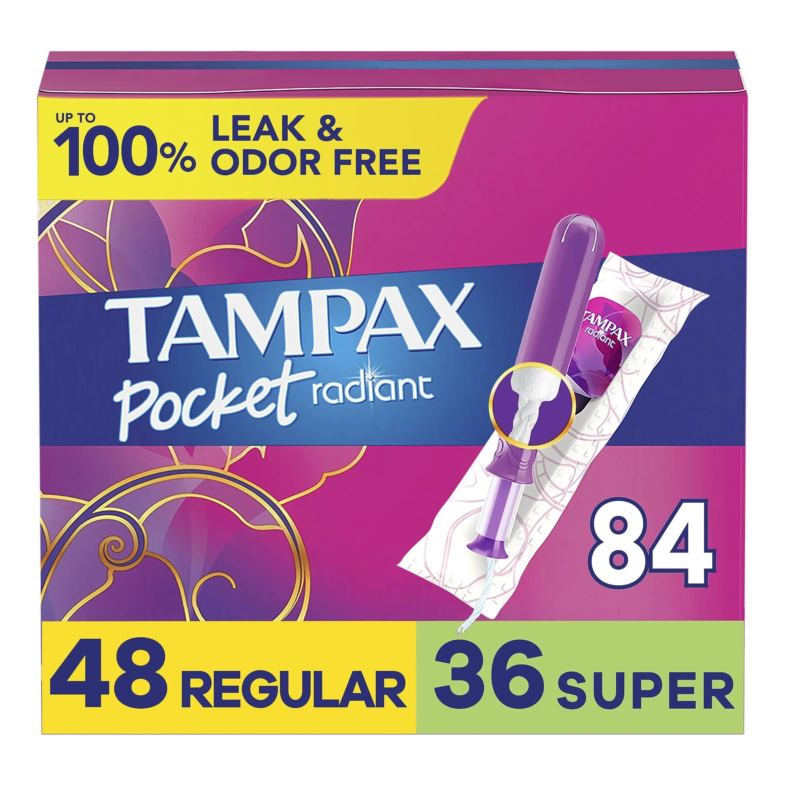Tampax Pocket Radiant Compact Tampons Multi Pack, Regular/Super Absorbency with BPA-Free Tampax Au supplements