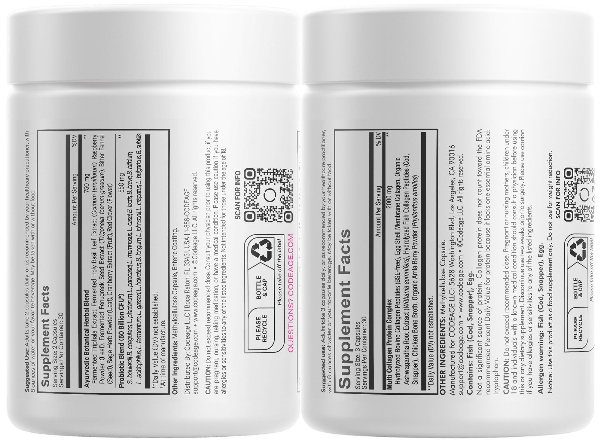 Codeage Multi Collagen Protein Capsules & Probiotics for Women Bundle | Multi Collagen Pills, Collagen Types I, II, II, V & X, 90 Count | Prebiotics & Probiotics for Women - Soy & Dairy Free, 60 Count Codeage Au supplements