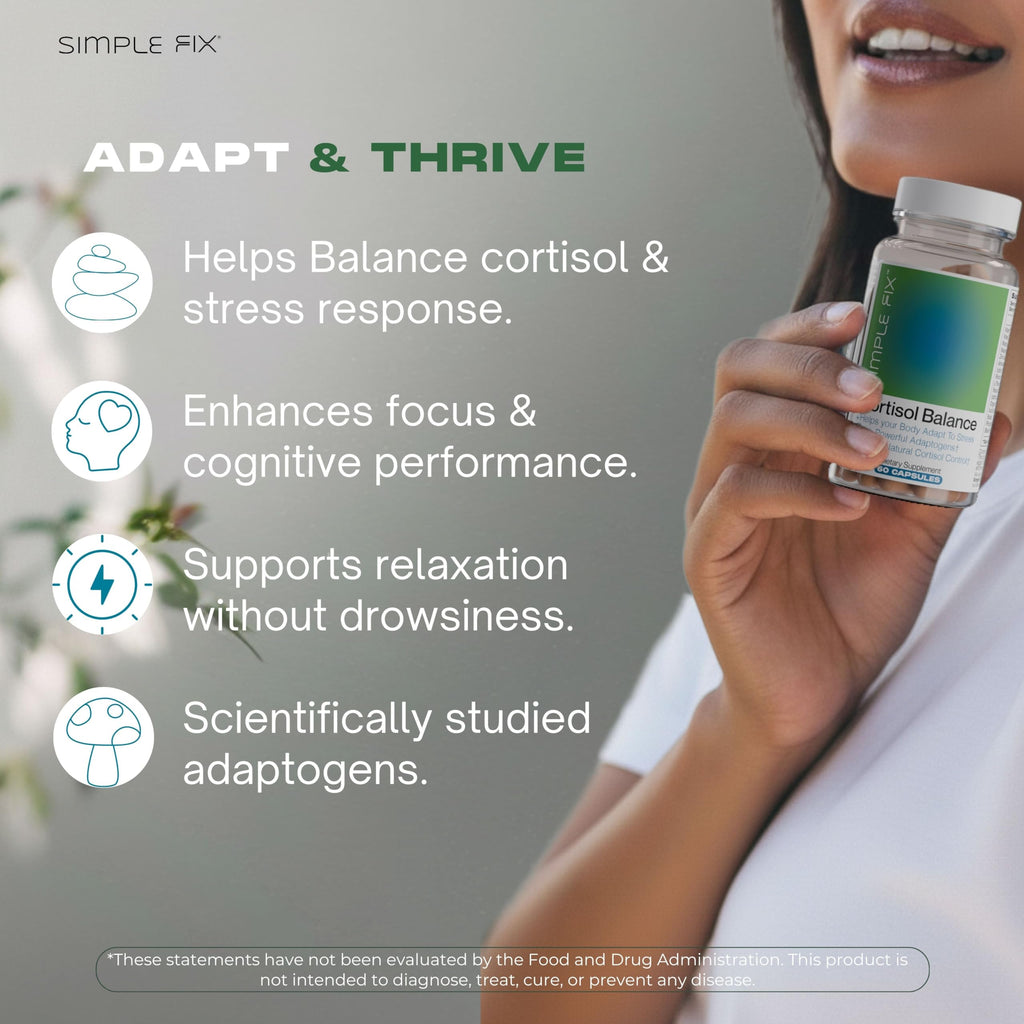 The Simple Fix Cortisol Balance Supplement – Supports Stress, Focus & Daily Energy – with Ashwagandha, Rhodiola Rosea, L-Theanine, Magnesium, Zinc & B6 – Adaptogen Formula – Vegan Capsules The Simple Fix Au supplements