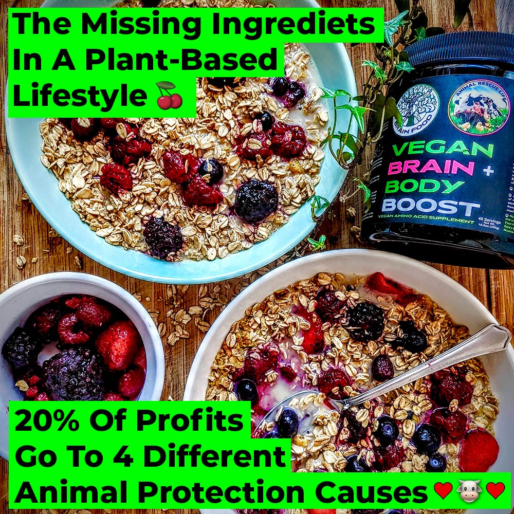 Vegan Brain & Body Boost: The Cherry On Top of A Plant-Based Lifestyle | Working Intelligence | Anti-Aging | Physical Fitness | Vegan Amino Acids - Creatine, Taurine & Beta Alanine | 40 Servings/300g Vegan Brain Food Au supplements