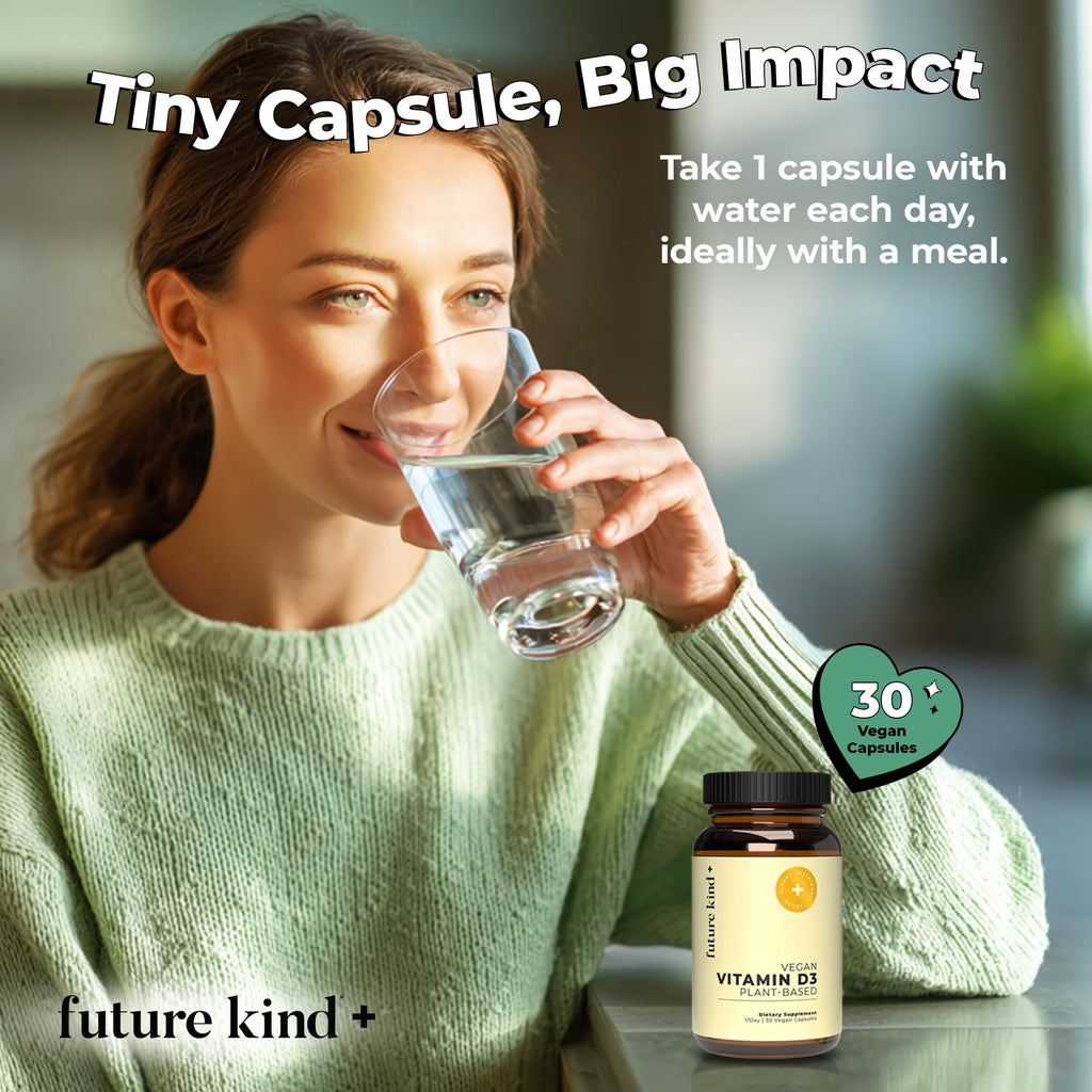 Future Kind Vitamin D3 2500 IU for Bone and Muscle Function, Vitamin D Vegan Supplement from Plant Lichen, Non-GMO, Sugar Free, Pure Vitamin D3, Promotes Natural Resilience, 30 Capsules Future Kind Au supplements