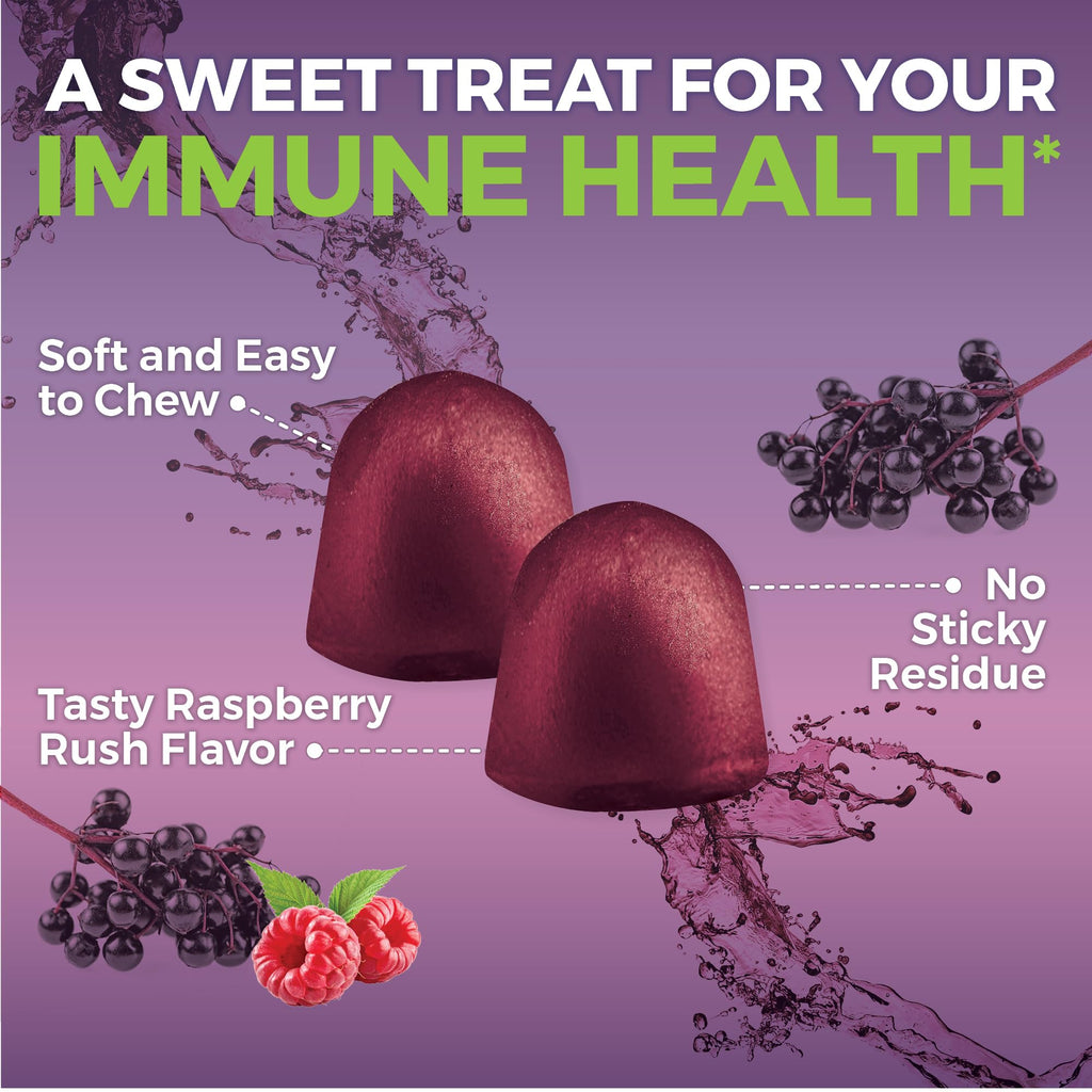 Viva Naturals Sambucus Elderberry Gummies for Adults - 150mg Black Elderberry Vitamin C and Zinc, 3-in-1 Daily Immune Support Gummies, Raspberry Rush Flavor