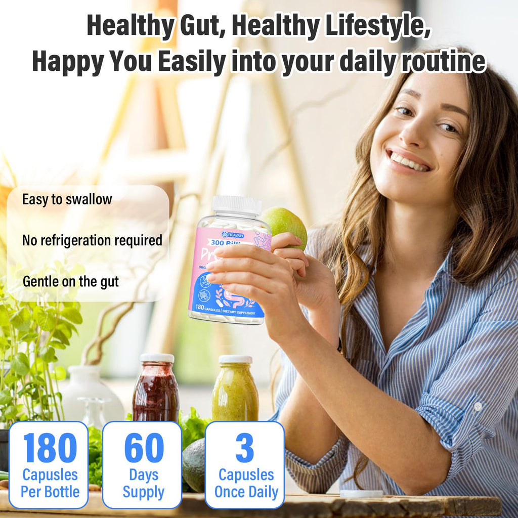 (180 Capsules) Probiotics for Women & Men, 5-in-1 Probiotic, Prebiotic, Postbiotic, Organic Herbs & 16 Digestive Enzymes Blend, 300 Billion CFU, Complete Gut Health, Digestive Health & Immune* Nisavain Au supplements