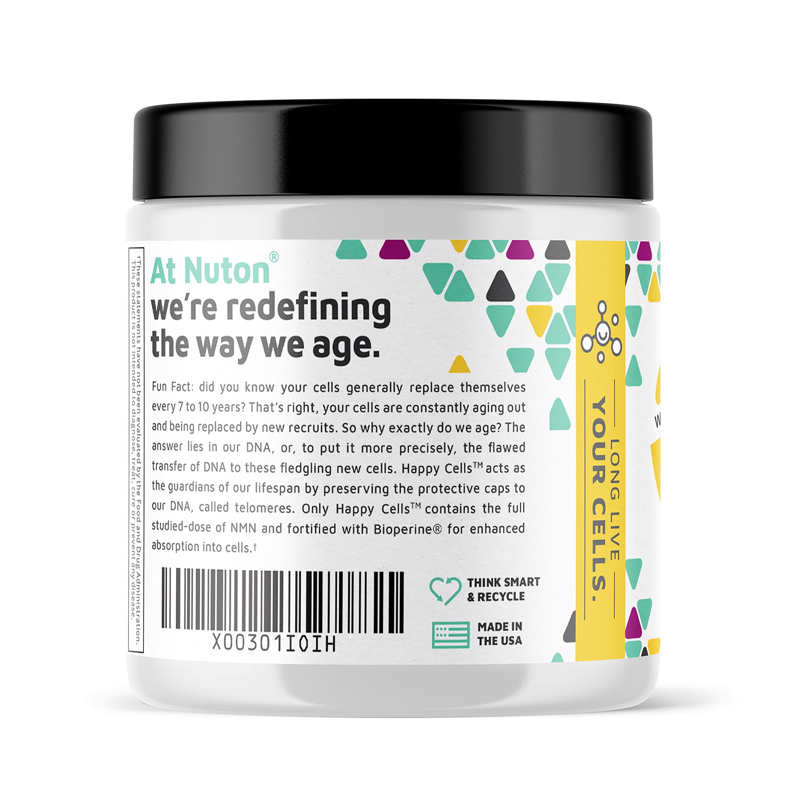 Nuton Happy Cells - NMN Supplement with Bioperine for Healthy Aging & Cellular Repair - NAD+ Supplement - Protects DNA, Promotes Skin Health & Brain Function