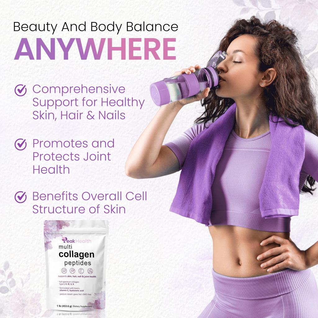 Multi Collagen Peptides Powder, 1 Pounds collagen powder- Type I,II,III,V,X with Biotin 10000mcg, Hyaluronic acid powder, Vitamin C - Unflavored Collagen Protein Powder