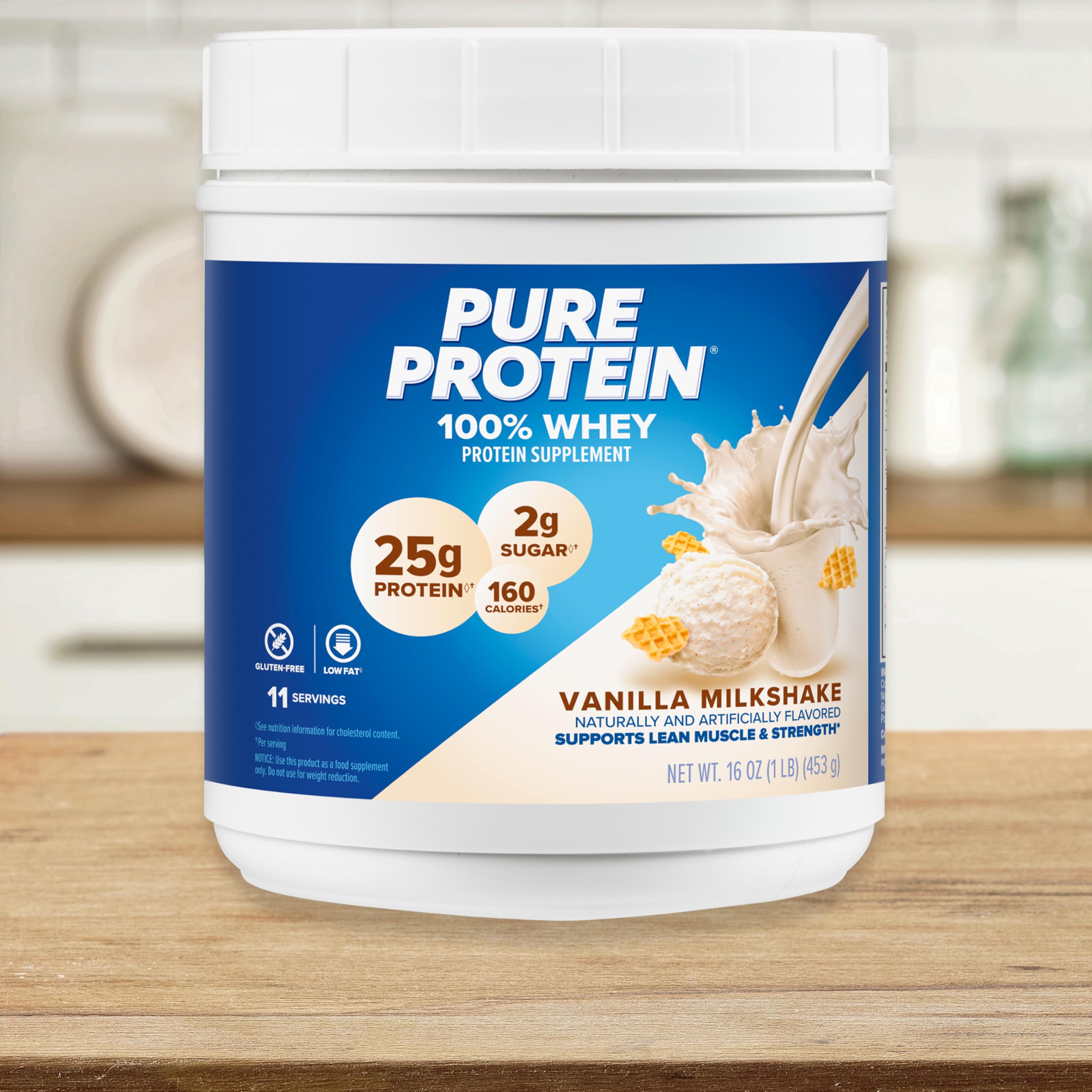 Pure Protein Powder, Whey, High Protein, Low Sugar, Gluten Free, Vanilla Cream, 1 lb