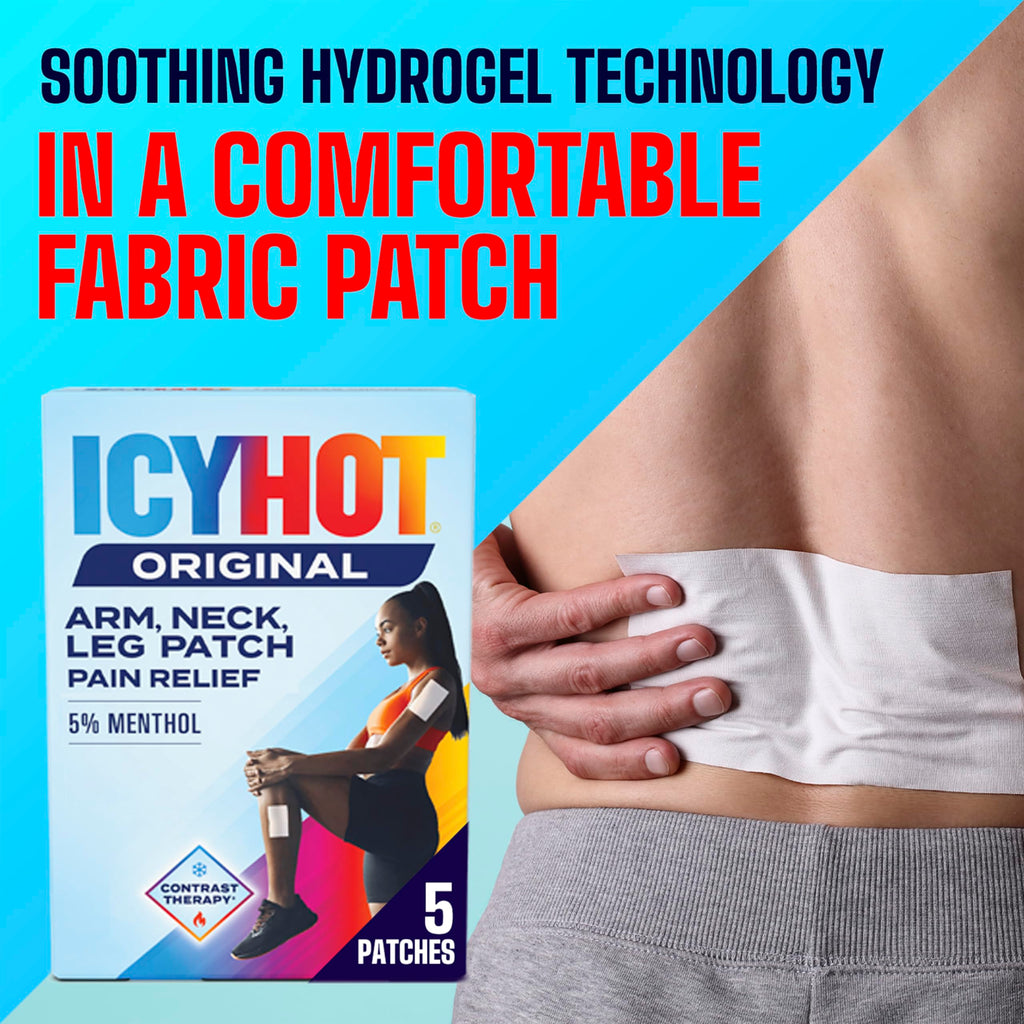 Icy Hot Original Pain Relief Patch, Medium Size Fabric Patches for Arm, Neck and Leg with Menthol 5%, Ice and Heat Contrast Therapy for Backaches, Joints, Muscle Strains and Arthritis, 5 ct. Icy Hot Au supplements