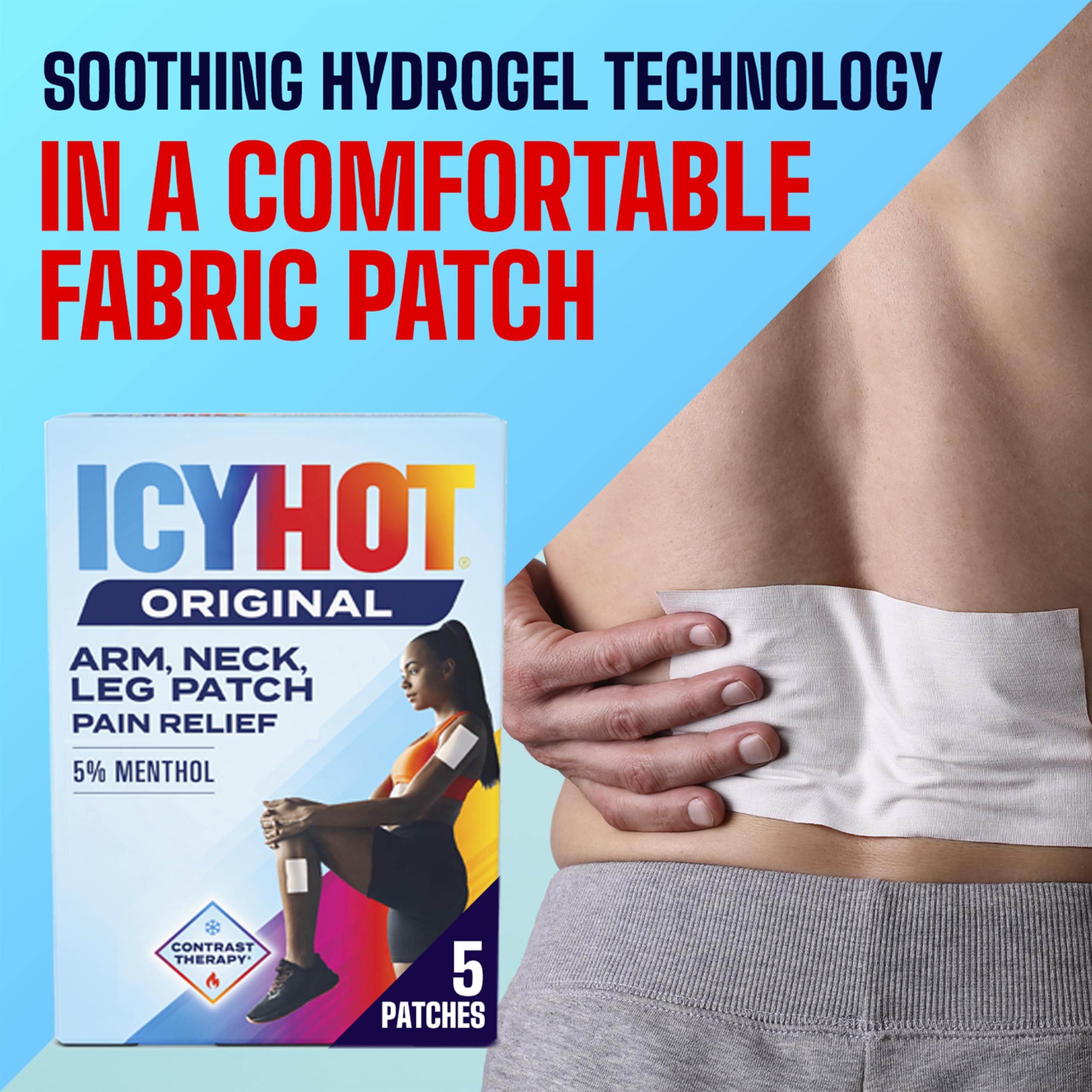 Icy Hot Original Pain Relief Patch, Medium Size Fabric Patches for Arm, Neck and Leg with Menthol 5%, Ice and Heat Contrast Therapy for Backaches, Joints, Muscle Strains and Arthritis, 5 ct. Icy Hot Au supplements