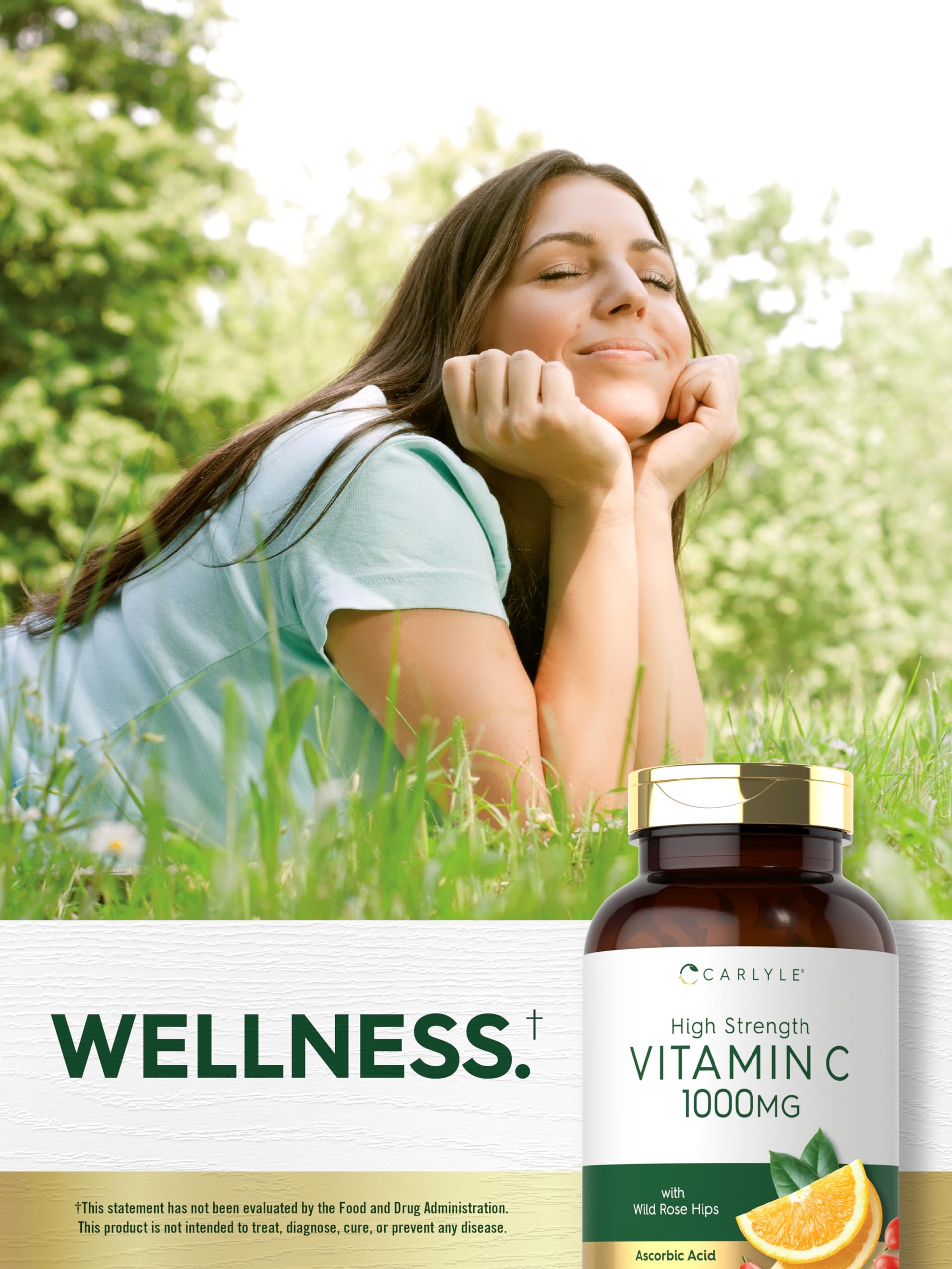 Carlyle Vitamin C 1000mg | 300 Vegetarian Caplets | Ascorbic Acid with Wild Rose Hips | High Strength Formula