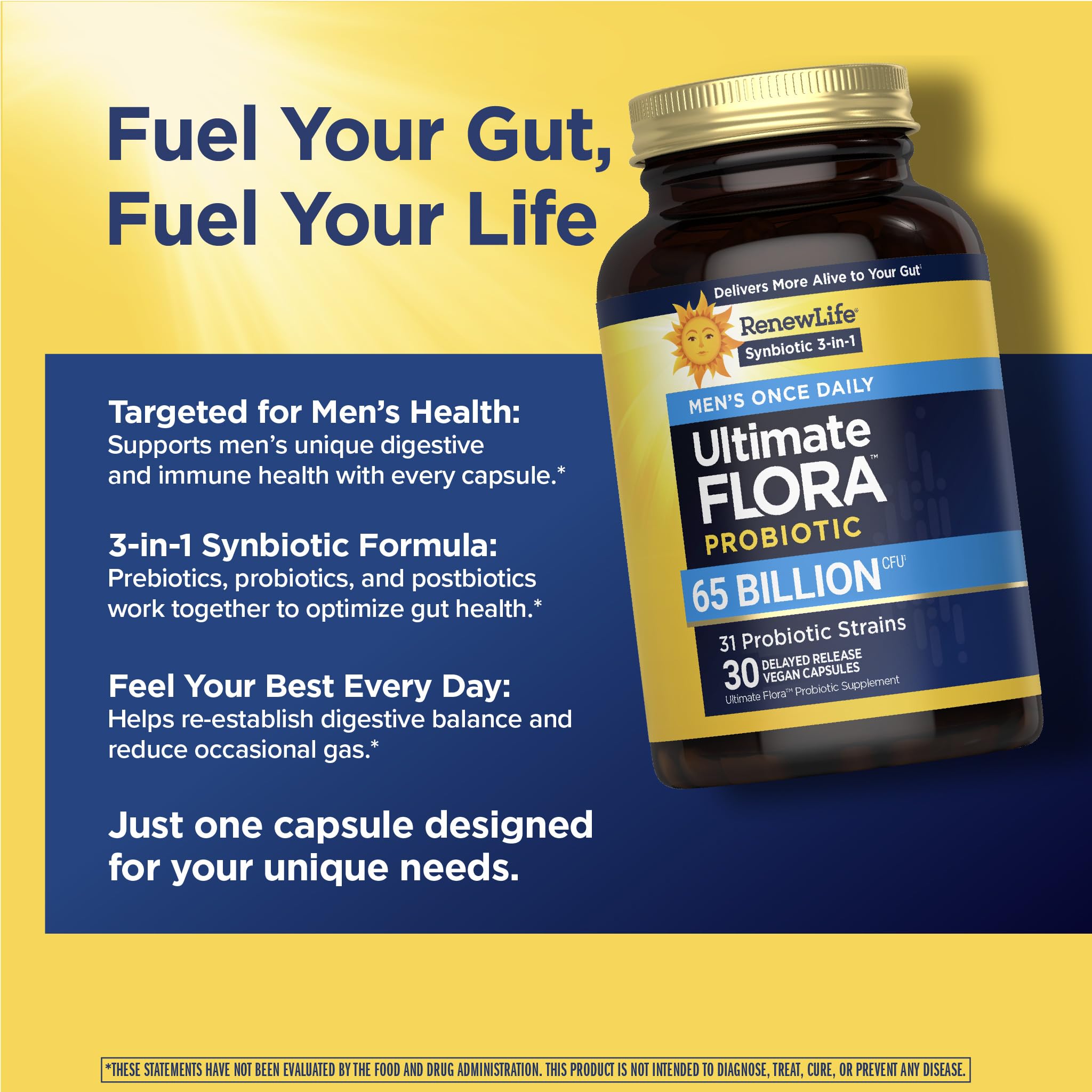 Renew Life Ultimate Flora Probiotics for Men 65 Billion CFU Delayed Release Vegan Capsules | Digestive Health | Immune Health | Dairy Free | 30 Count