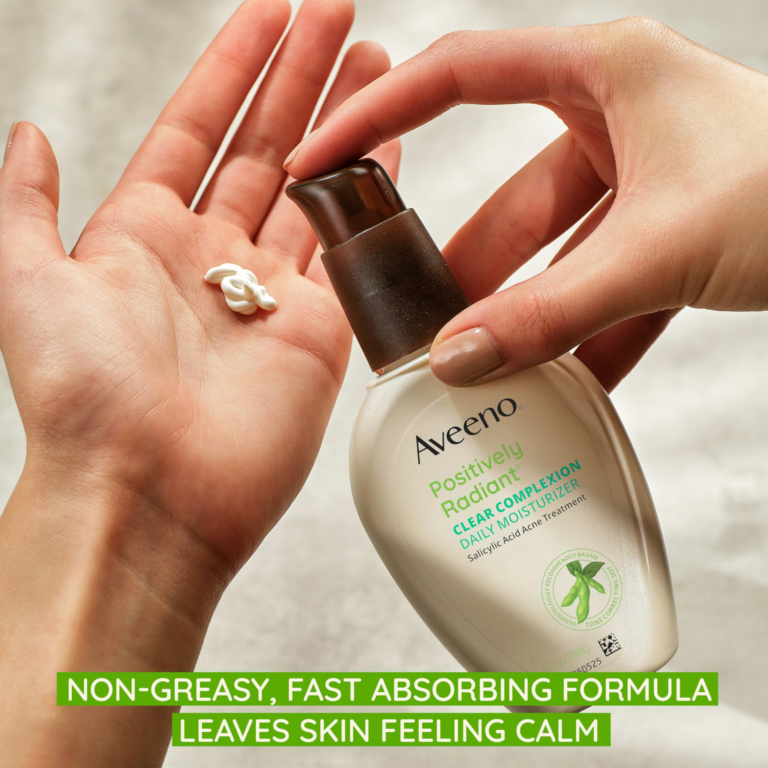 Aveeno Positively Radiant Clear Complexion Face Moisturizer, Acne Facial Moisturizer with Soy and Salicylic Acid for Oily Skin, Hypoallergenic Formula