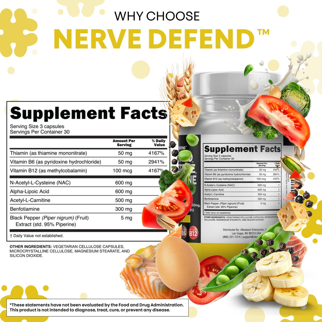 Alpha Lipoic Acid 600mg N-Acetyl Cysteine 600mg Acetyl L-Carnitine 500mg Benfotiamine 300mg - Nerve Support Supplement for Women and Men