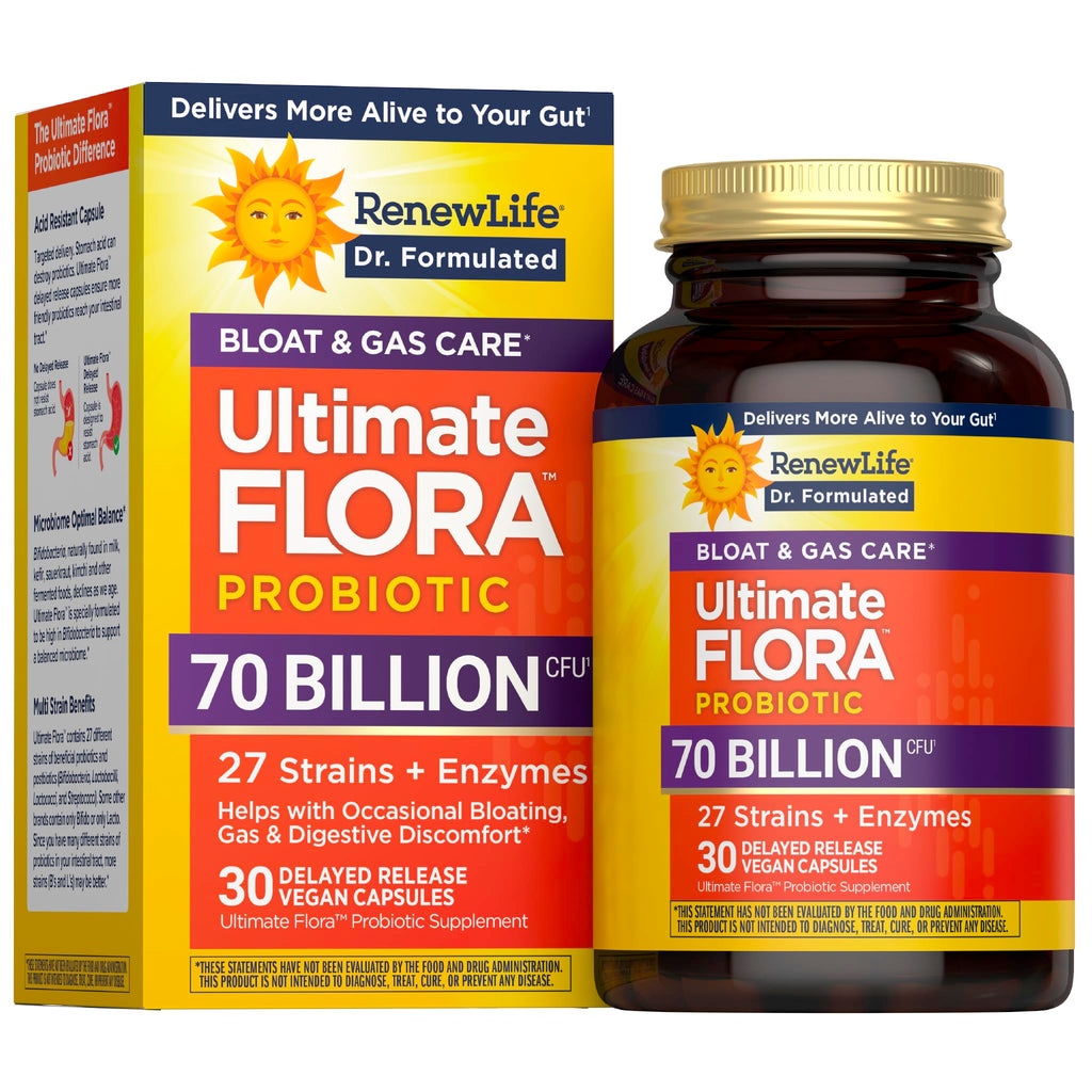Renew Life Ultimate Flora Probiotics Bloat & Gas Support 70 Billion CFU Delayed Release Vegan Capsules | Doctor Formulated | Digestive Health | Immune Health | Dairy Free | 30 Count Renew Life Au supplements