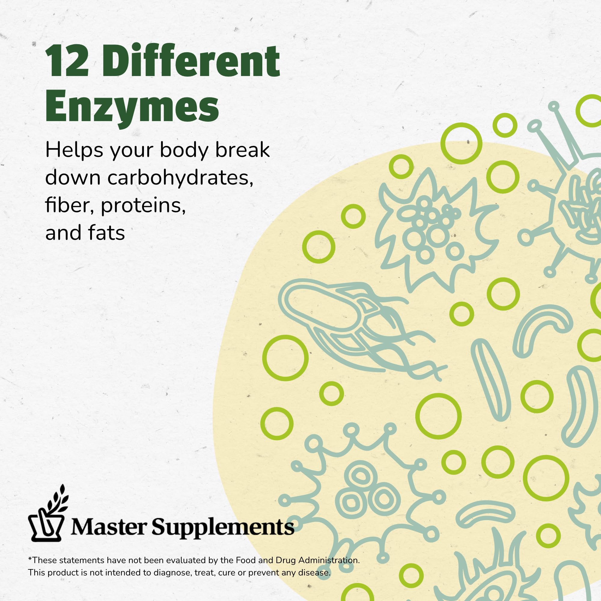 Master Supplements Enzalase - 50 Capsules - Probiotic Compatible Enzymes - Provides Digestive Boost + Gas & Bloating Relief - Gluten Free - 50 Servings