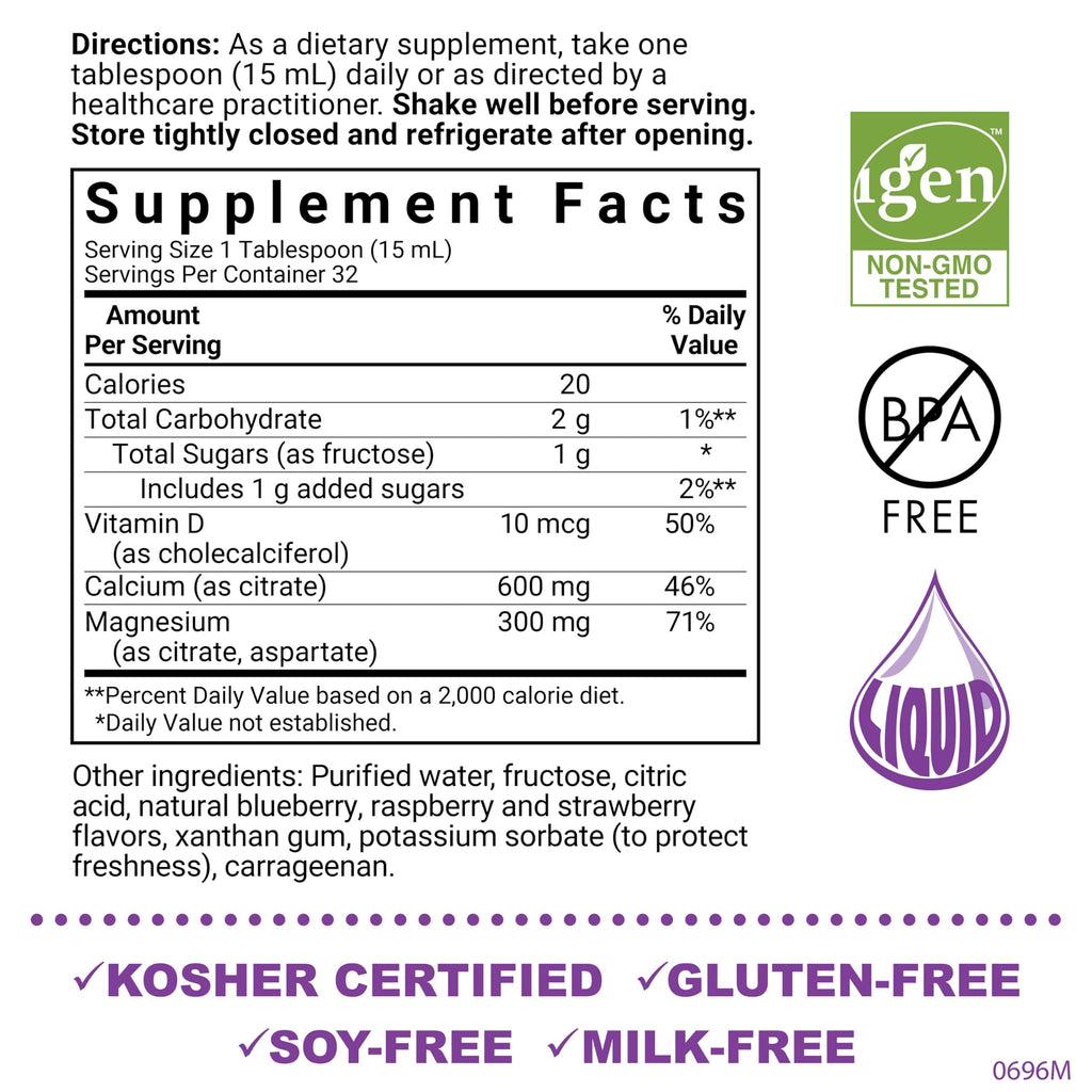 Bluebonnet Nutrition Liquid Calcium Citrate, Magnesium, Vitamin D3, Bone Health, Gluten Free, Soy Free, Milk Free, Kosher, 16 fl oz