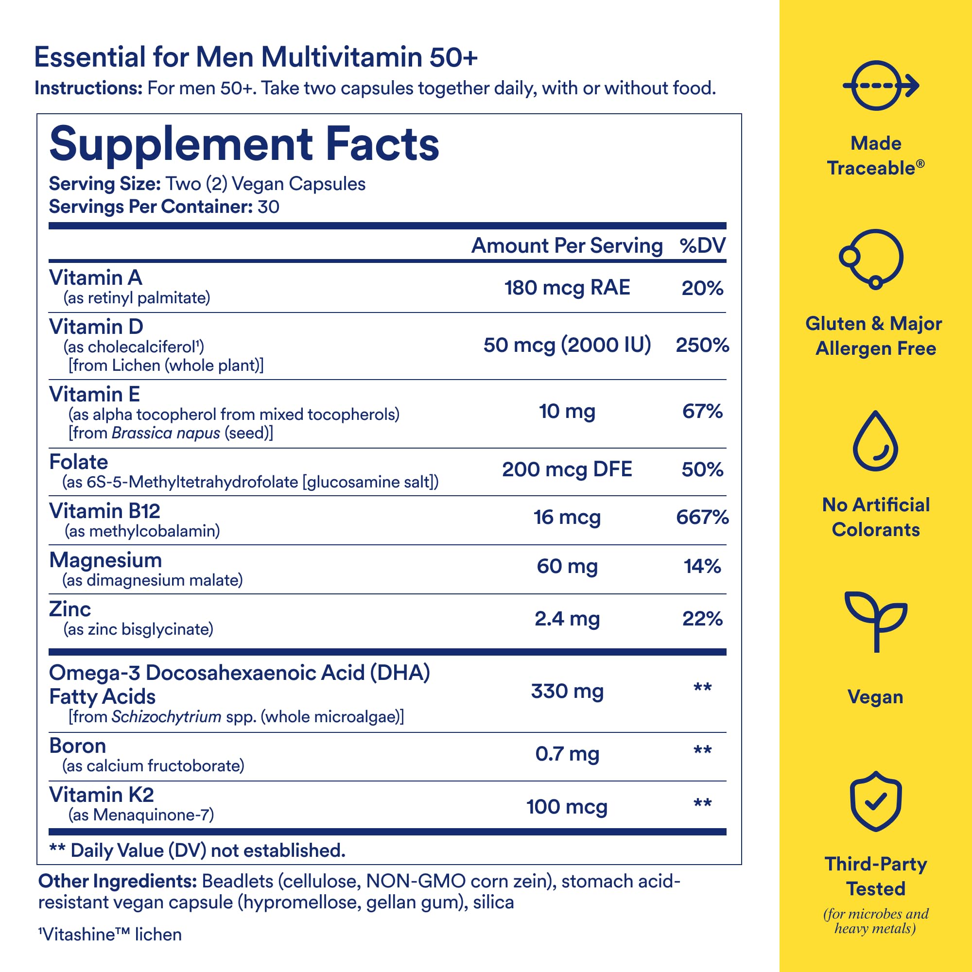 Ritual Men’s 50+ Daily Multivitamin - Key Essential Vitamins and Minerals To Support Heart, Energy, Brain, Muscle, Bone Health* - Including Zinc, D3, B12, A