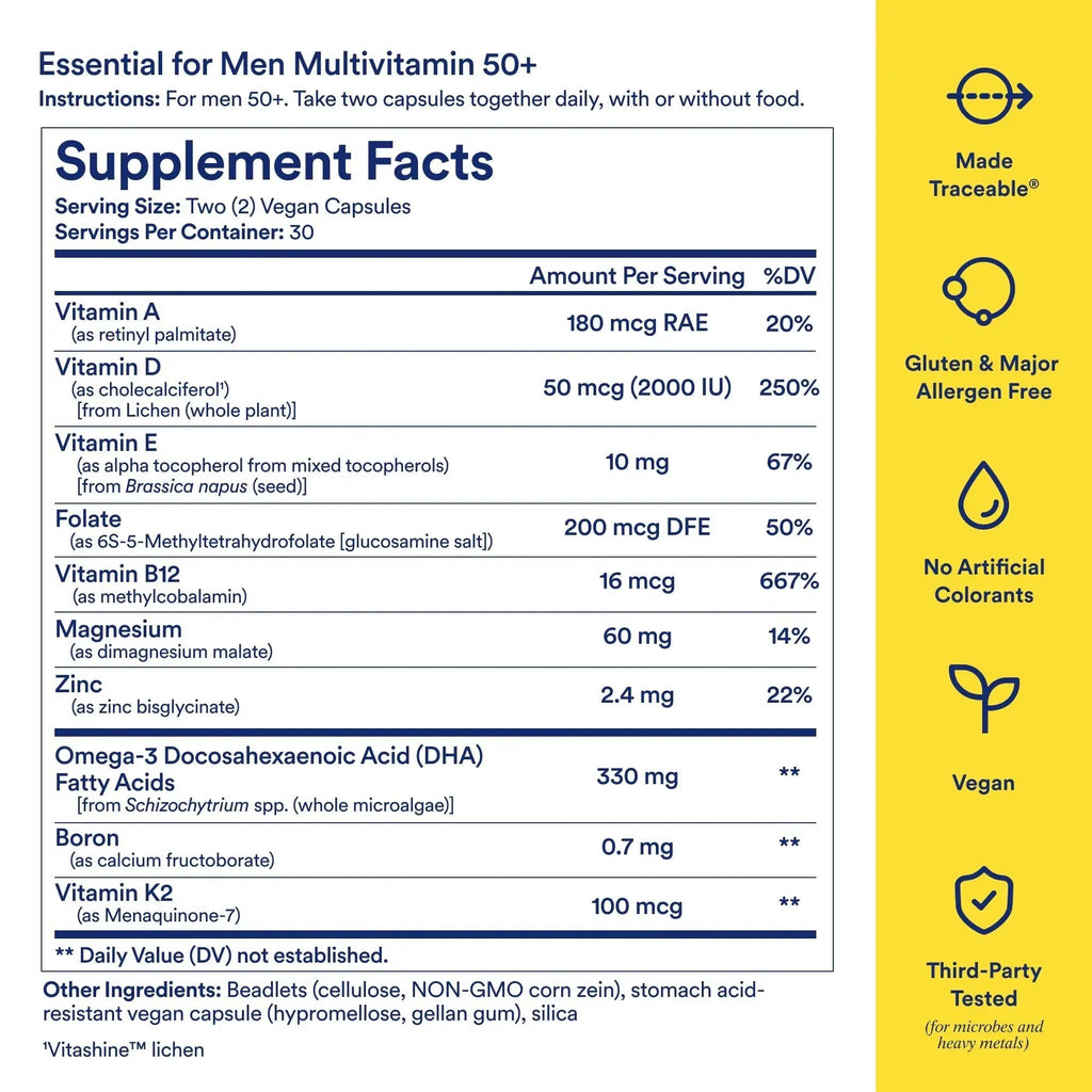 Ritual Multivitamin for Men 50+, Vegan, with Zinc, Vitamin A and D3 for Immune Function Support*, Omega-3 DHA, B12, K2 Ritual Au supplements