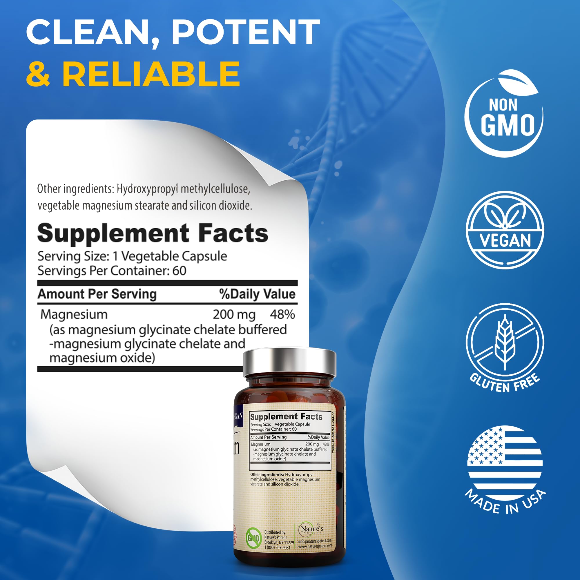Nature’s Potent Magnesium Glycinate 200mg | High Absorption Chelated Magnesium | Sleep, Calm & Muscle Cramp Support | Vegan Supplement | 60 Capsules Nature's Potent Au supplements