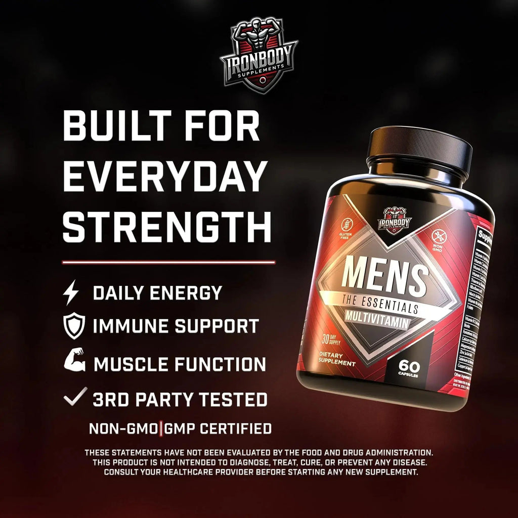 IronBody Supplements, Multivitamin for Men, Vitamins A, B, C, D, E, Zinc. Immune Support, Antioxidant Fruit and Energy Blend. 60 Capsules IronBody Supplements Au supplements