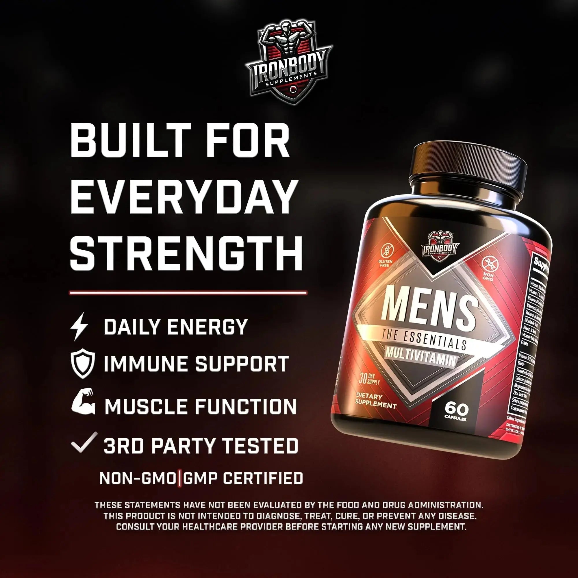 IronBody Supplements, Multivitamin for Men, Vitamins A, B, C, D, E, Zinc. Immune Support, Antioxidant Fruit and Energy Blend. 60 Capsules IronBody Supplements Au supplements