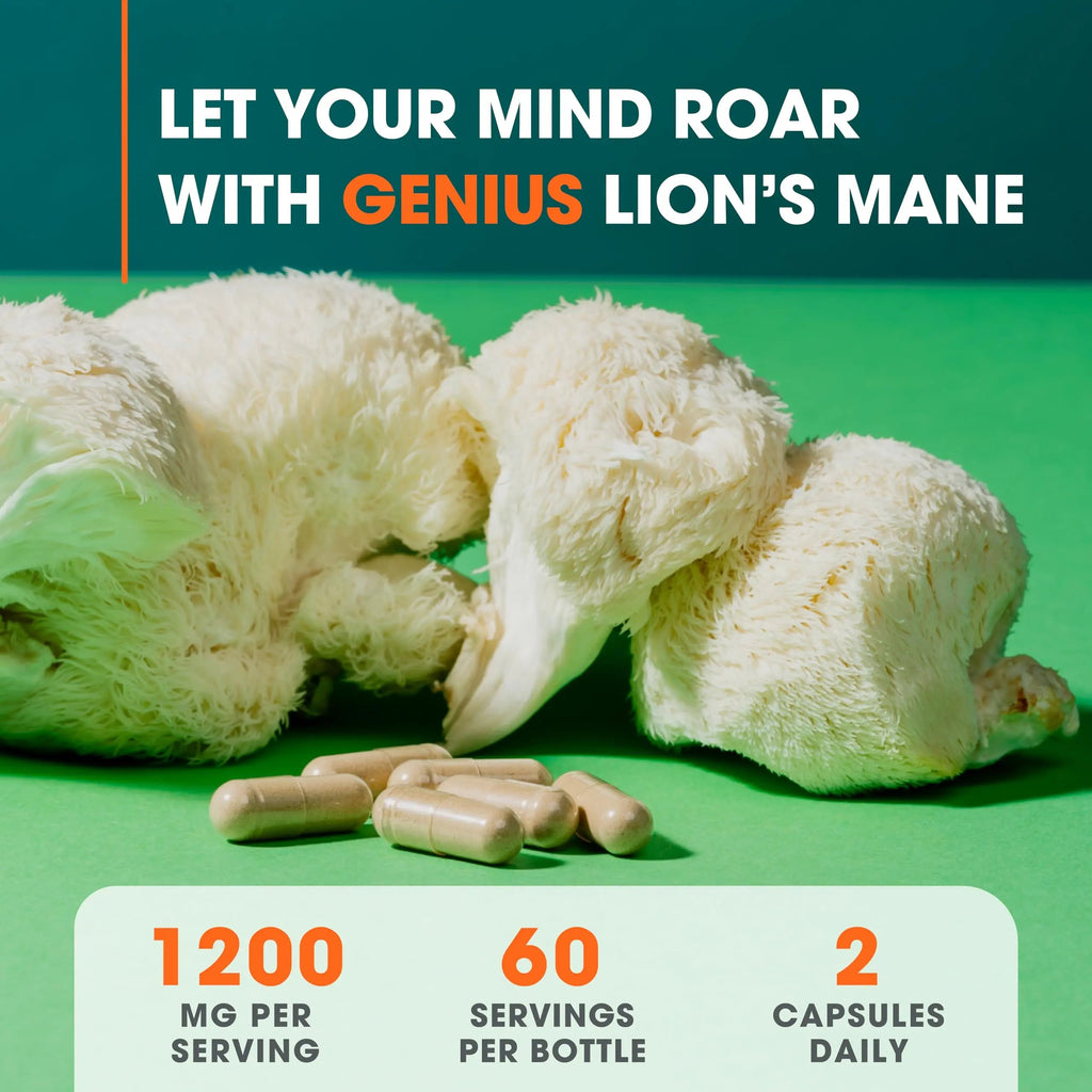 Genius Lions Mane Supplement Capsules - Organic Nootropic Supplement, 1200mg per The Genius Brand Au supplements