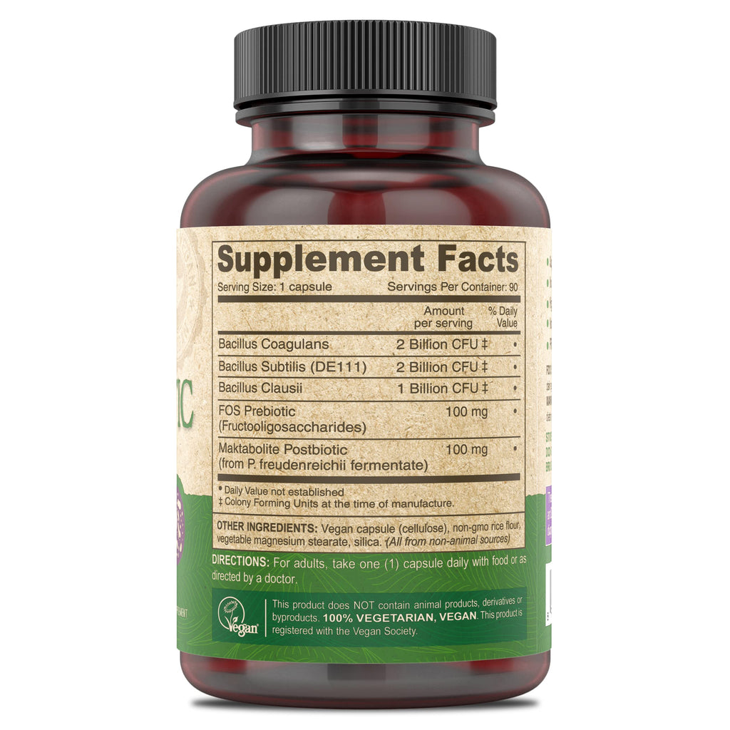 DEVA Vegan Probiotic Supplement - Pre, Pro, and Postbiotics for Digestive Health, 5 Billion CFU, Soil-Based, Spore-Forming, Dairy Free, FOS Prebiotics