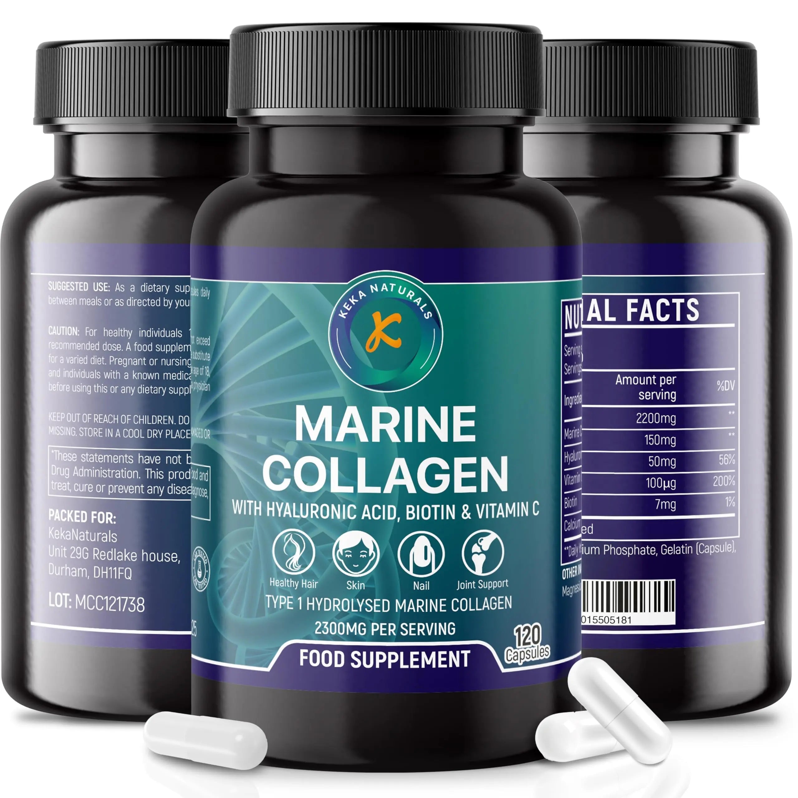 Hydrolysed Marine Collagen Peptides 2300mg - Enhanced with Hyaluronic Acid & Vitamin C Keka Naturals Au supplements