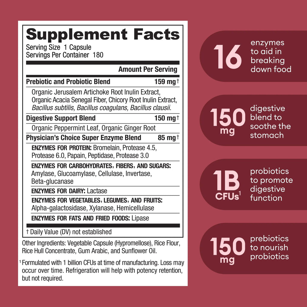 Physician's CHOICE Digestive Enzymes - Multi Enzymes, Bromelain, Organic Prebiotics Physician's CHOICE Au supplements