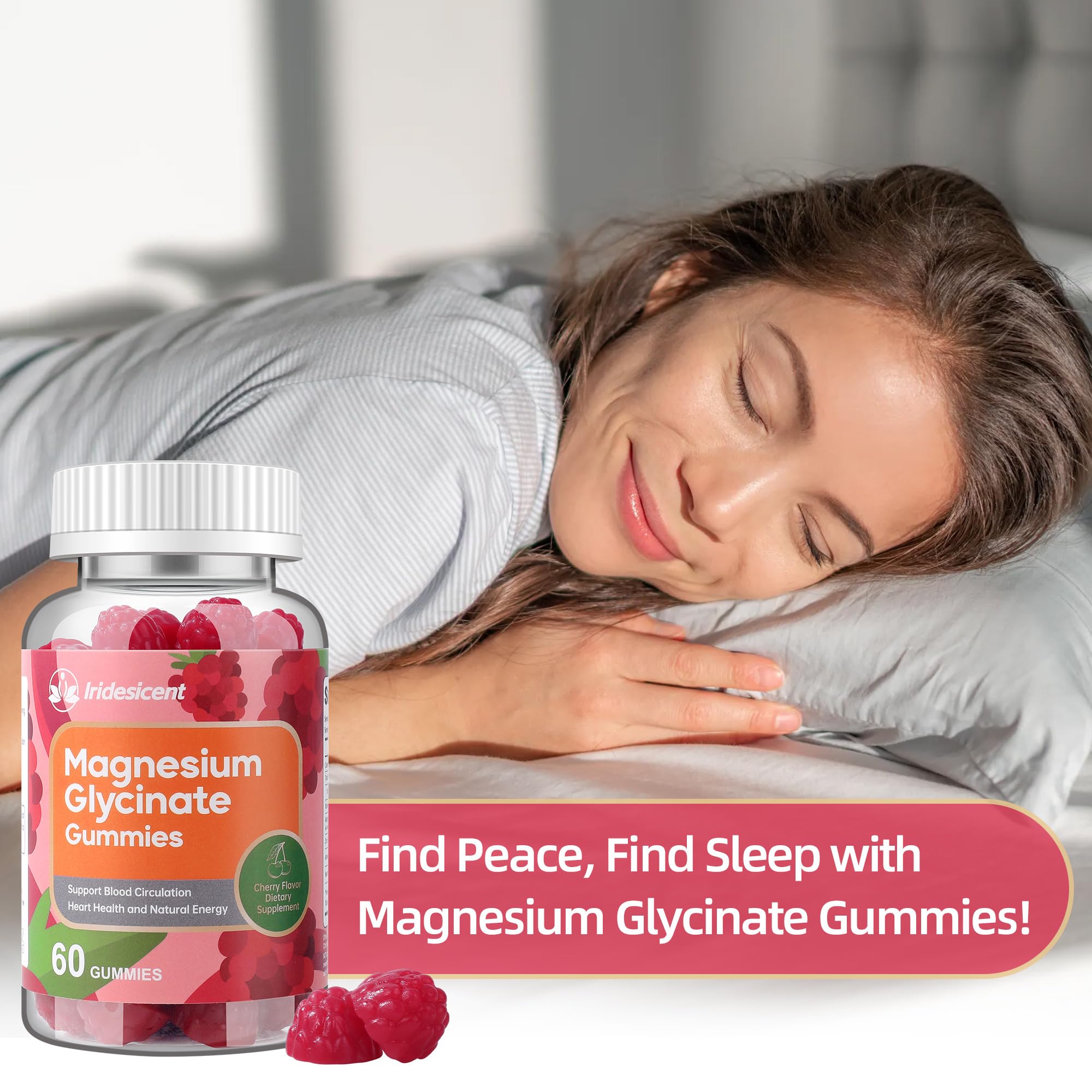 IRIDESICENT Magnesium Glycinate Gummies 400mg, Sugar Free Magnesium Supplement w/Ashwagandha, Zinc, Vegan Magnesium Glycinate Supplement for Adults - 120 Cherry Gummies IRIDESICENT Au supplements