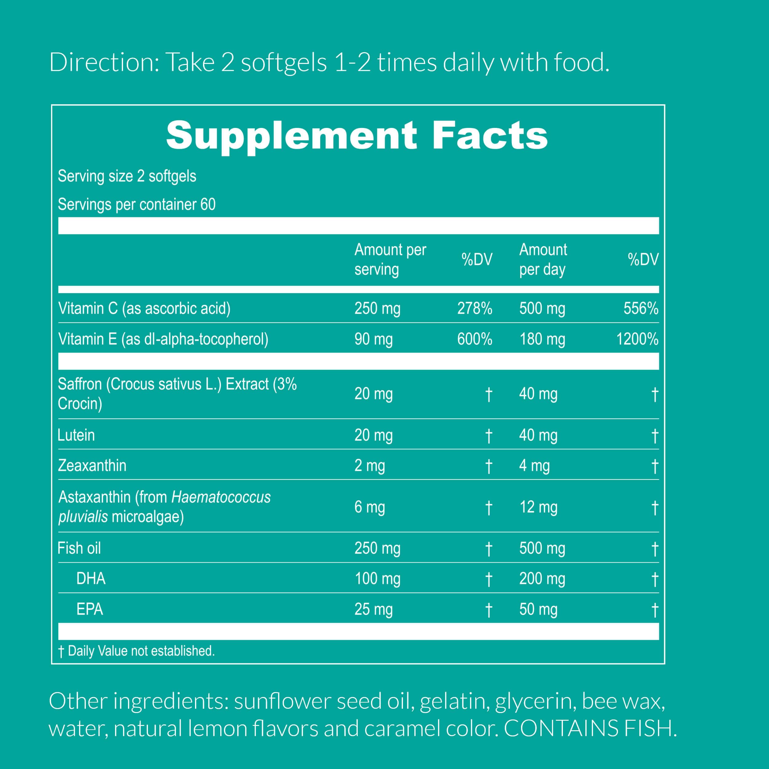 UpNourish AREDS 2 Plus Eye Vitamin Supplement, AREDS 2 Zinc Free Formula with Lutein, Zeaxanthin, Saffron, Astaxanthin & DHA - 120 softgels UpNourish Au supplements