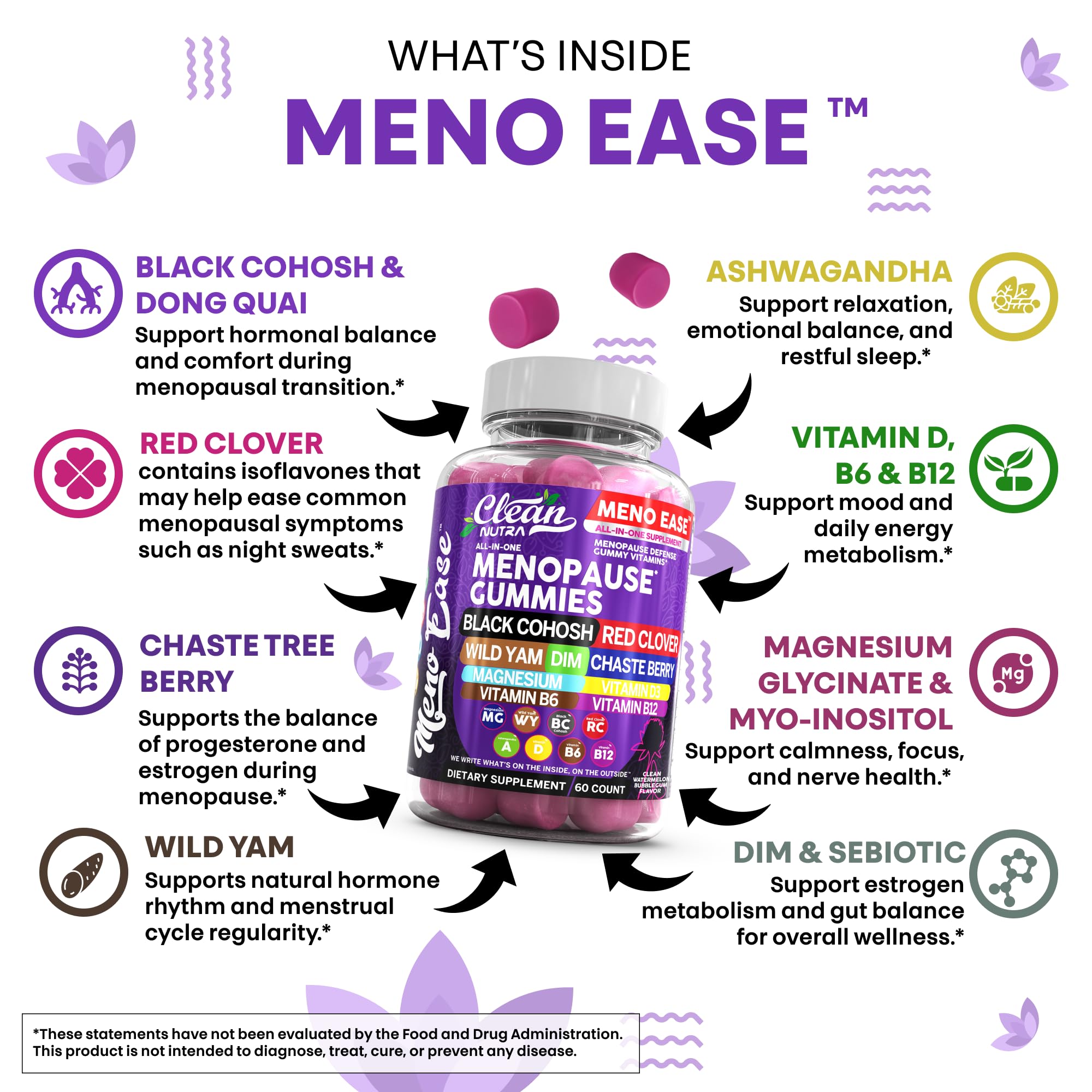 Menopause Supplement for Women Gummies with Black Cohosh, Wild Yam, DIM, Magnesium, Red Clover Chasteberry for Hormone Balance Relief Night Sweats Mood Plus Bergamot, Vitamin D3, Vitamin B6 B12 Clean Nutraceuticals Au supplements