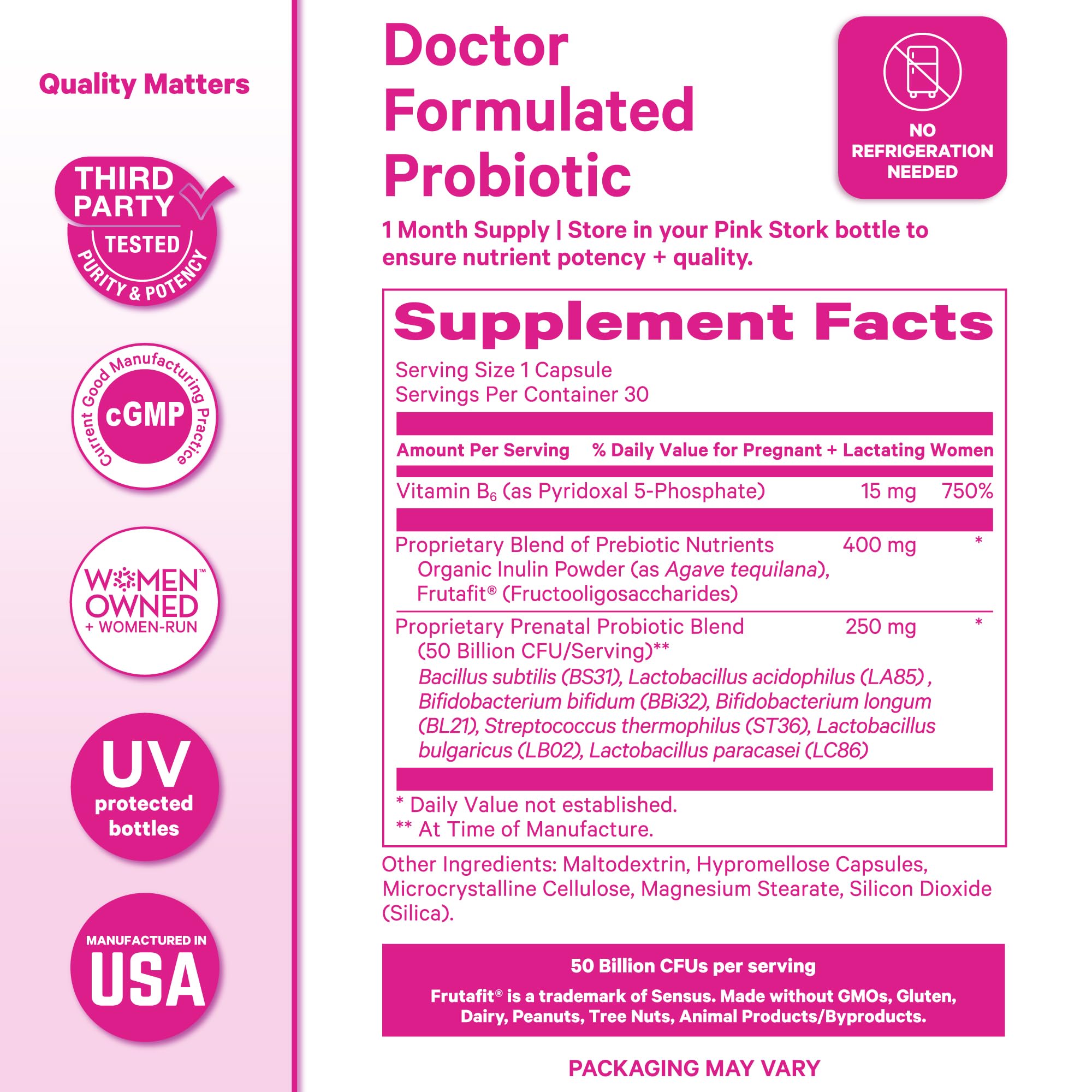 Pink Stork Prenatal Probiotic for Women with 50 Billion CFU | Vitamin B6 & Prebiotics | Pregnancy Probiotics for Morning Sickness | Digestive, Immune, & Gut Health | Vegan & Gluten-Free | 30 Capsules Pink Stork Au supplements