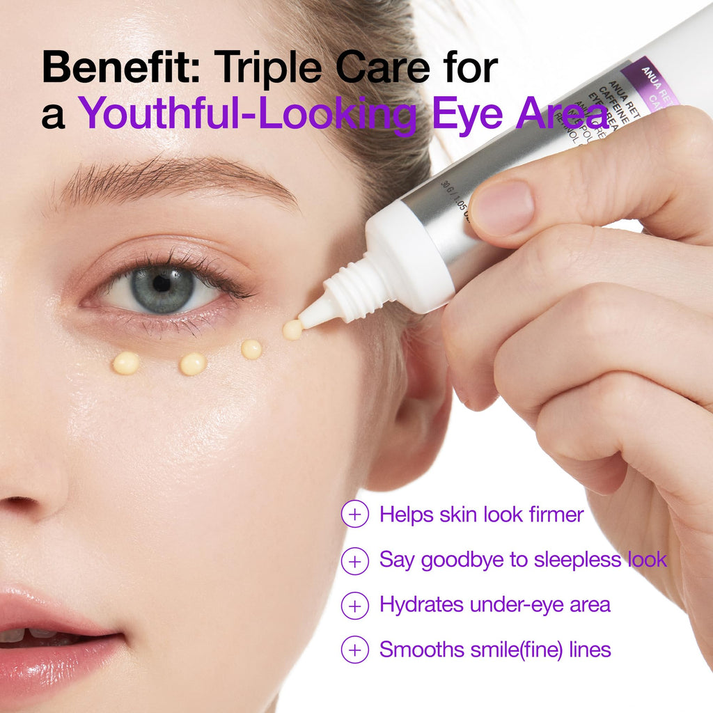 Anua Retinol 0.1 Caffeine Revitalizing Eye Cream, Lightweight Formula for Dark Circles & Puffiness