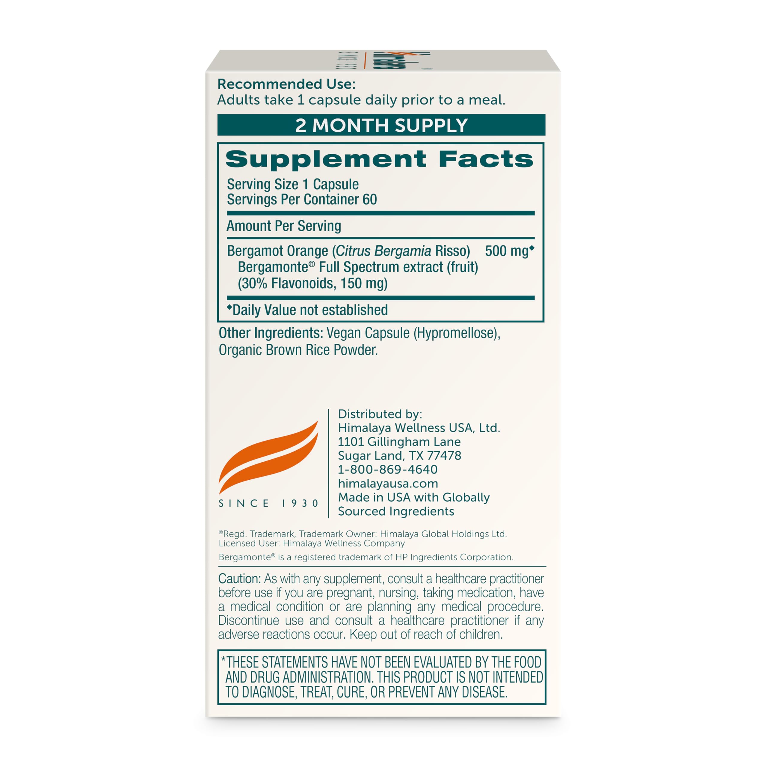 Himalaya Citrus Bergamot, Herbal Supplement for Daily Wellness, Vegan, Gluten Free, 500 mg Bergamonte® Extract, 60 Capsules