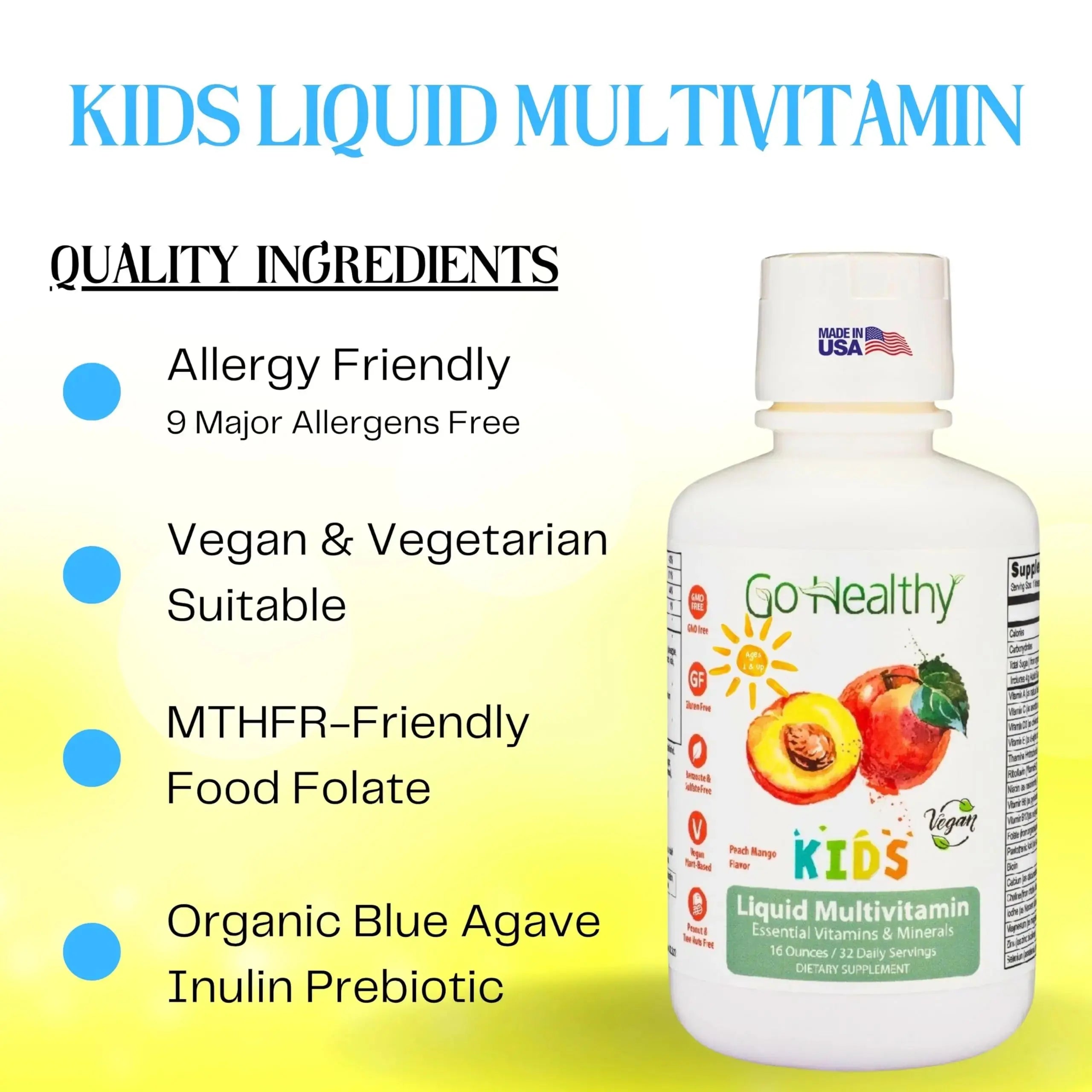 Go Healthy Kids Liquid Multivitamin | Immune Support | Kid Liquid Multivitamins | High Absorption | Vegan Vitamins | Kids Vitamins Multivitamin Go Healthy Natural Au supplements