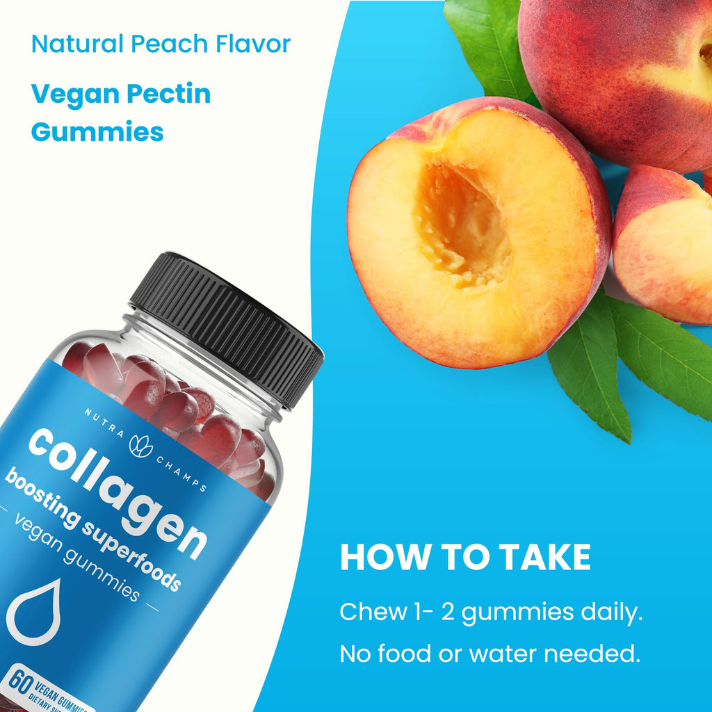 NutraChamps Collagen Boosting Gummies, Collagen Booster Gummy for Natural Collagen Production, Vegan Pectin Supplements Chews for Women & Men,