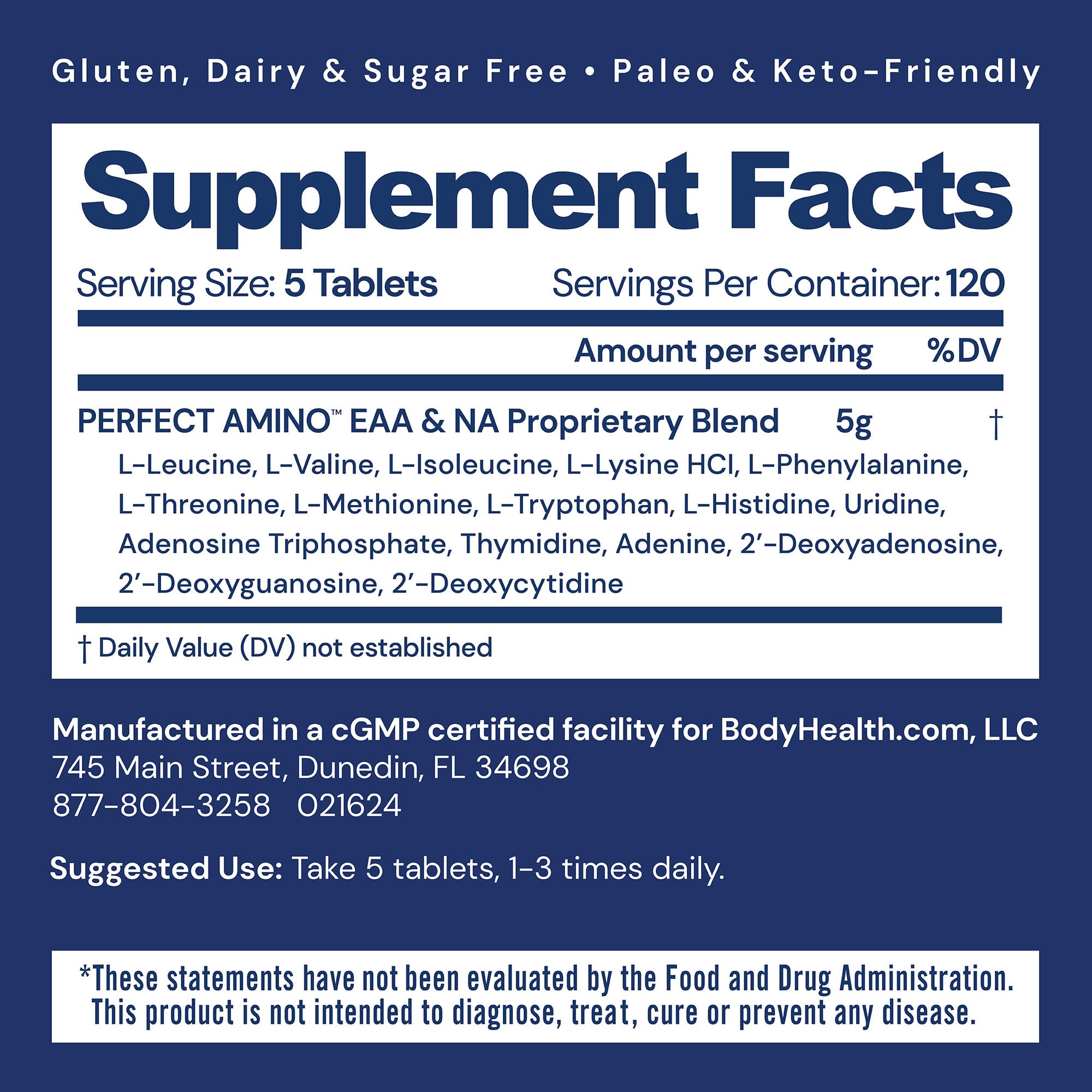 BodyHealth PerfectAmino, Essential Amino Acid with BCAAs + Lysine, Phenylalanine, Threonine, Methionine, Tryptophan, Supplement for Muscle Mass Production,