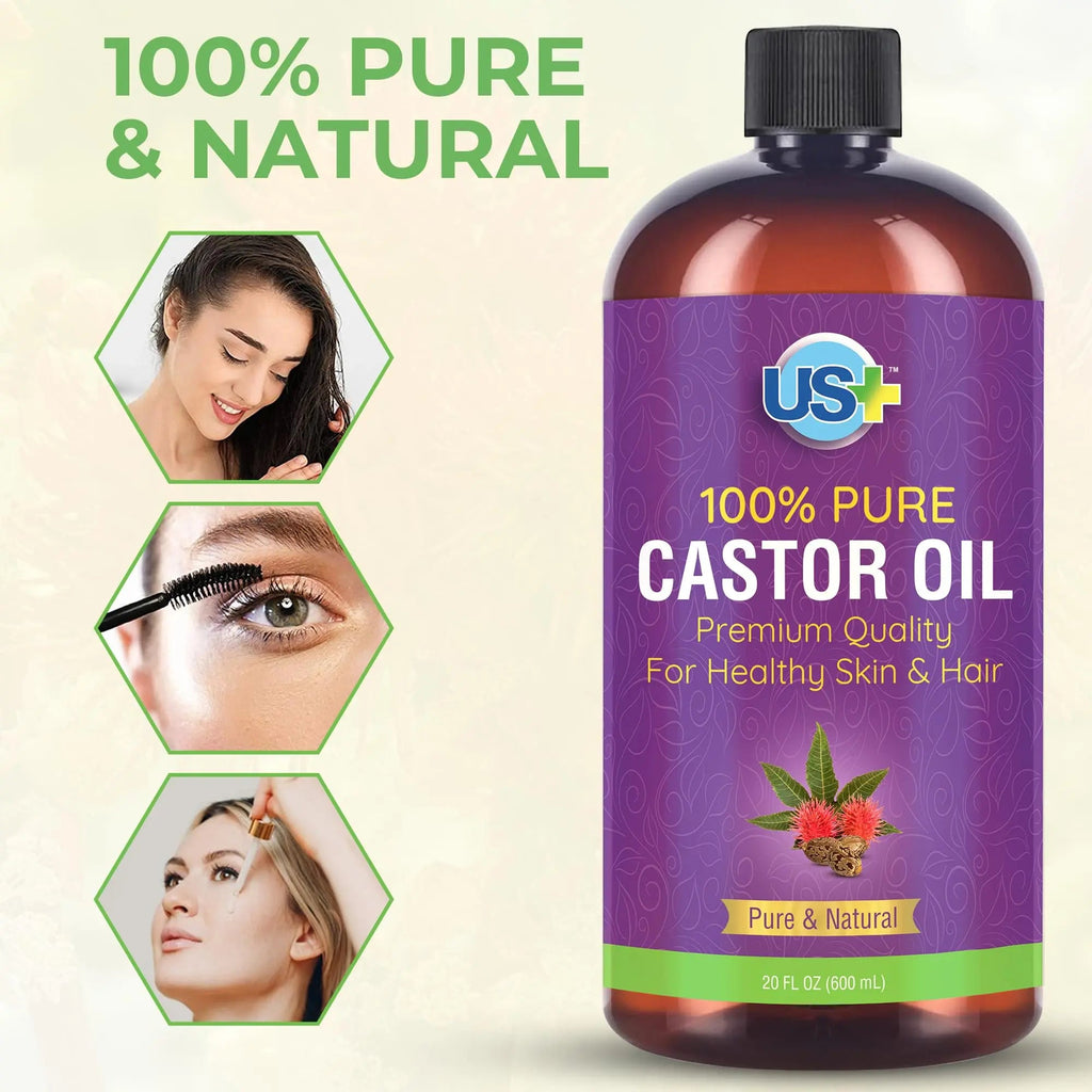 Us+ 20oz 100% Pure Castor Oil - Cold-pressed, Unrefined, Hexane-free - USP Grade - Premium Quality Us+ Au supplements