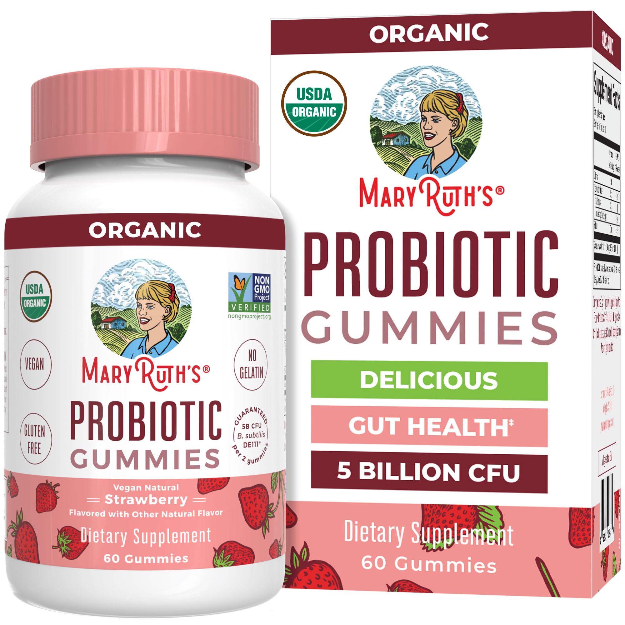 MARYRUTH'S USDA Organic Probiotic Gummies Probiotic Digestive Support | Immune Support | Digestive & Gut Health Supplement | 5 Billion CFU