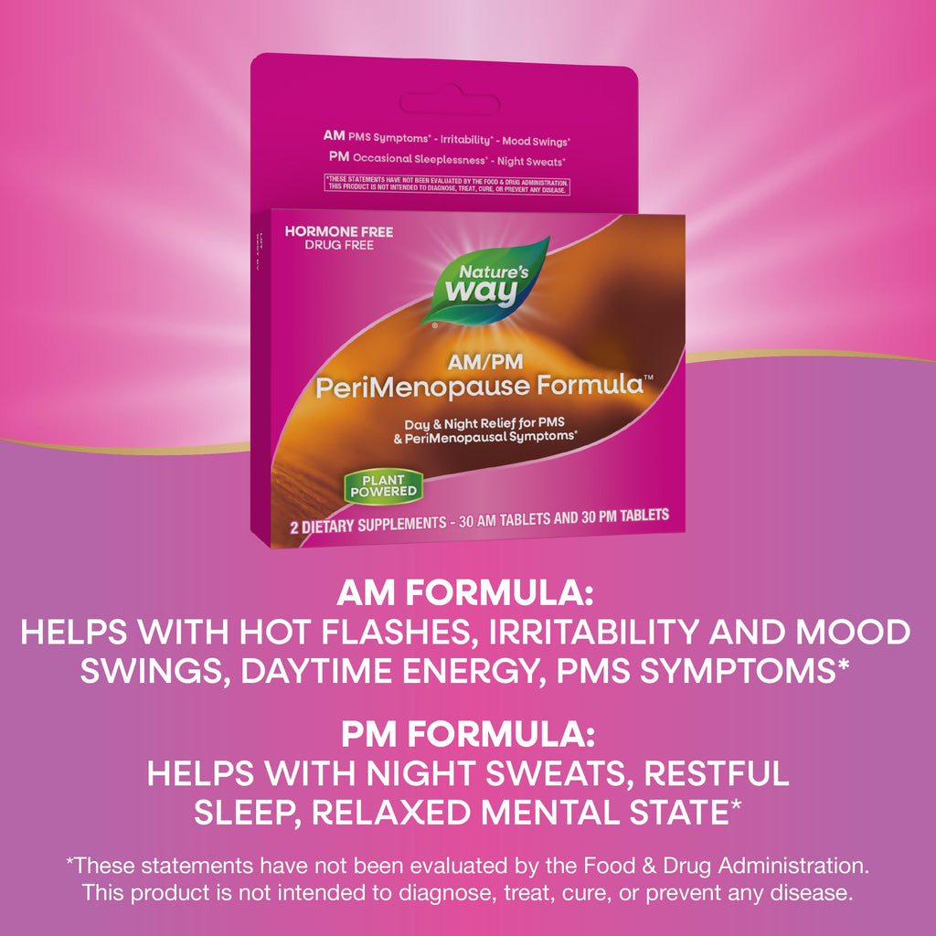 Nature's Way AM/PM PeriMenopause Formula, Perimenopause and PMS Symptom Support*, Hormone-Free, Hot Flashes*, PMS Symptoms*, Restful Sleep*, 30 AM & 30 PM Tablets Nature's Way Au supplements