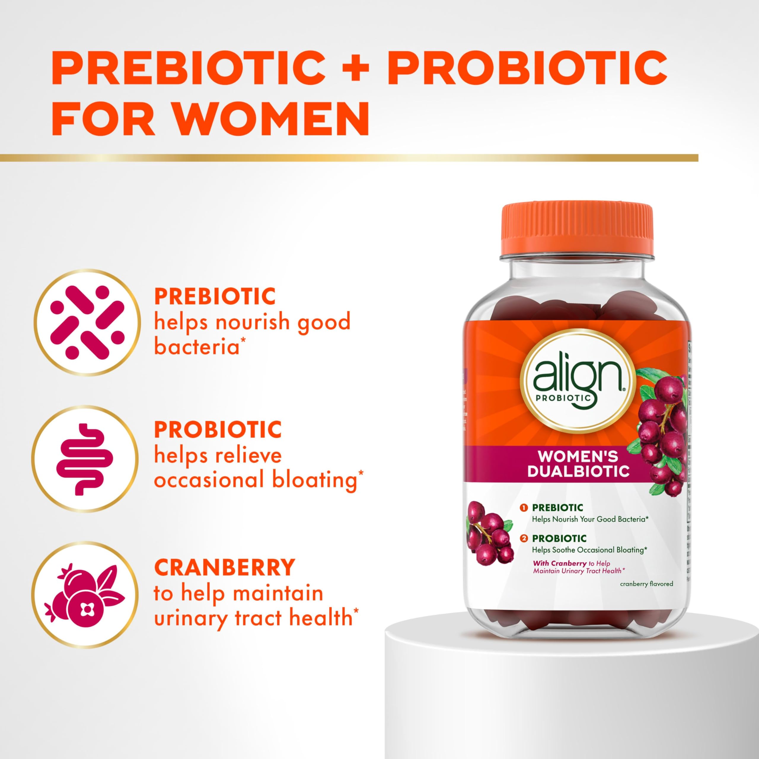 Align Probiotic, Women's Dualbiotic, Womens Probiotic Gummies, Prebiotics and Probiotics for Women, with Cranberry for Urinary Tract Health