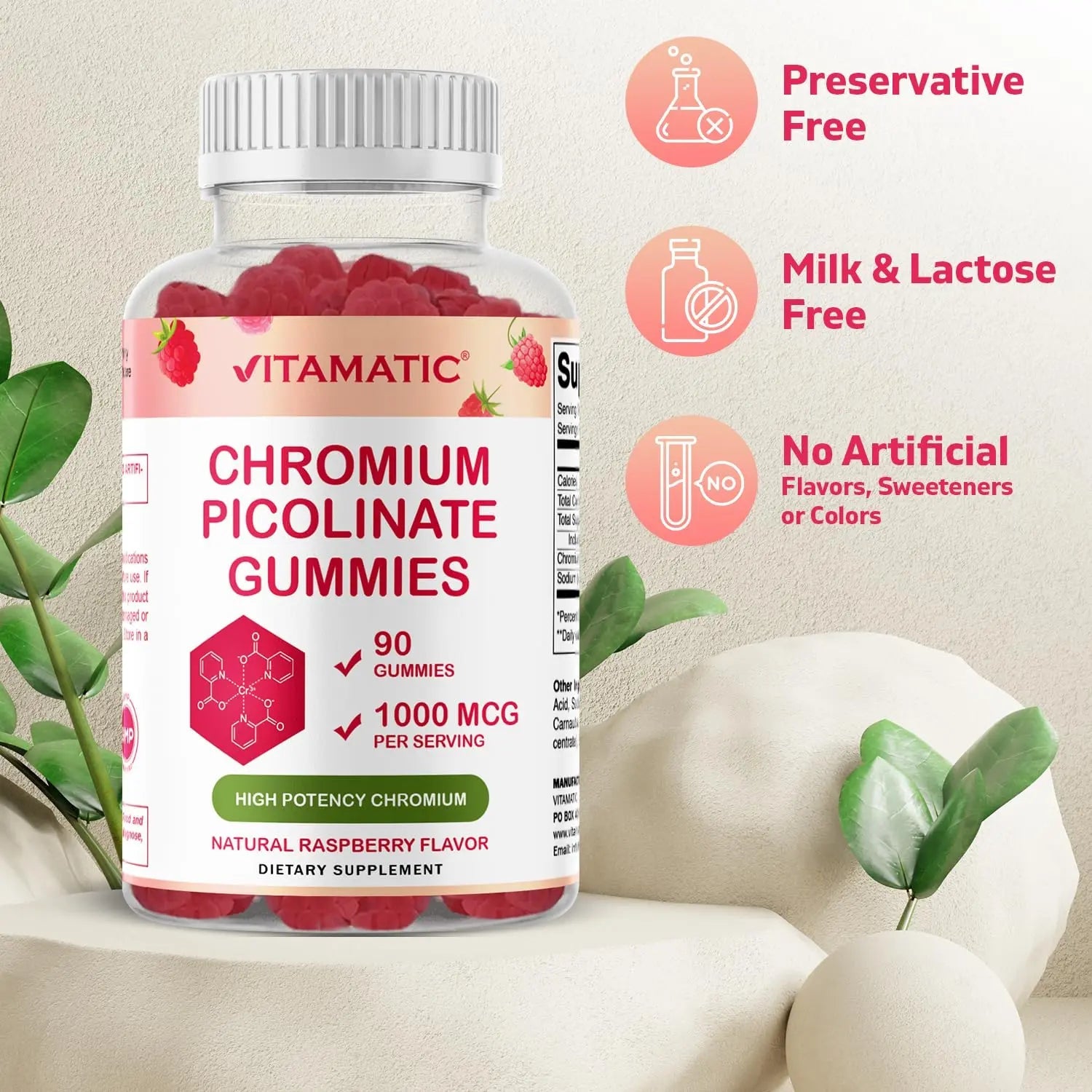 Vitamatic Chromium Picolinate 1000 mcg - 90 Gummies - High Potency Chromium Vitamatic Au supplements