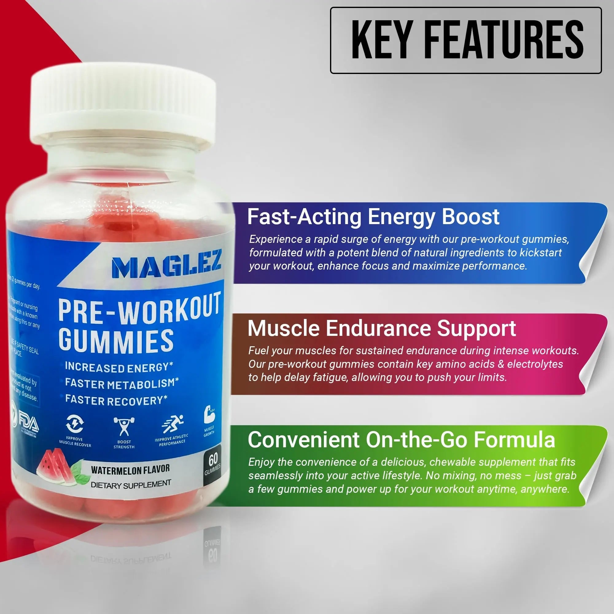 Maglez, Pre Workout Gummies for Men & Women, PreWorkout Gummy with Beta Alanine MAGLEZ Au supplements