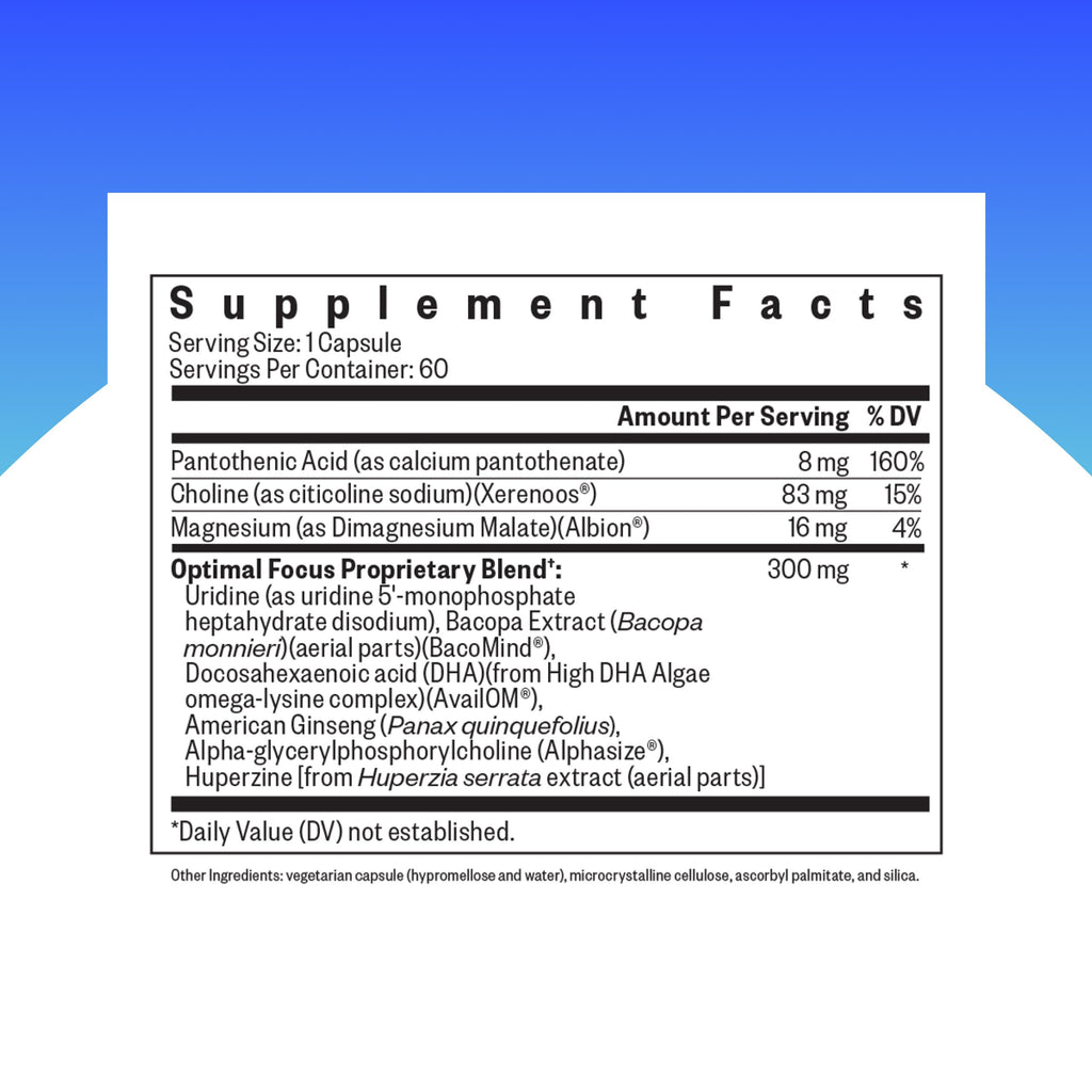 Seeking Health Optimal Focus, Stimulant-Free and Caffeine-Free Nootropic Support for Memory and Focus, with Choline, DHA from Algae, American Ginseng, Vegan and Vegetarian (60 Capsules) Seeking Health Au supplements