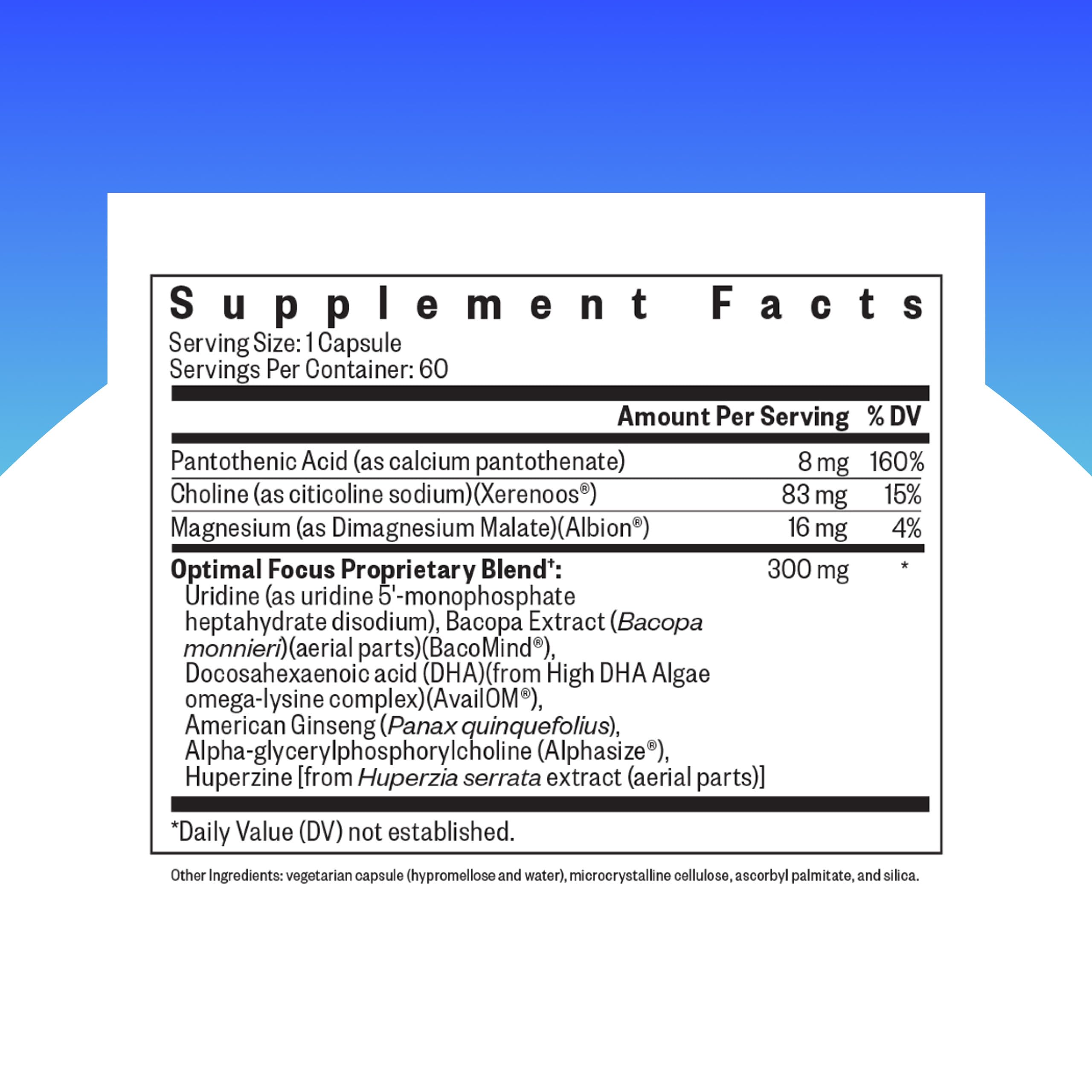Seeking Health Optimal Focus, Stimulant-Free and Caffeine-Free Nootropic Support for Memory and Focus, with Choline, DHA from Algae, American Ginseng, Vegan and Vegetarian (60 Capsules) Seeking Health Au supplements