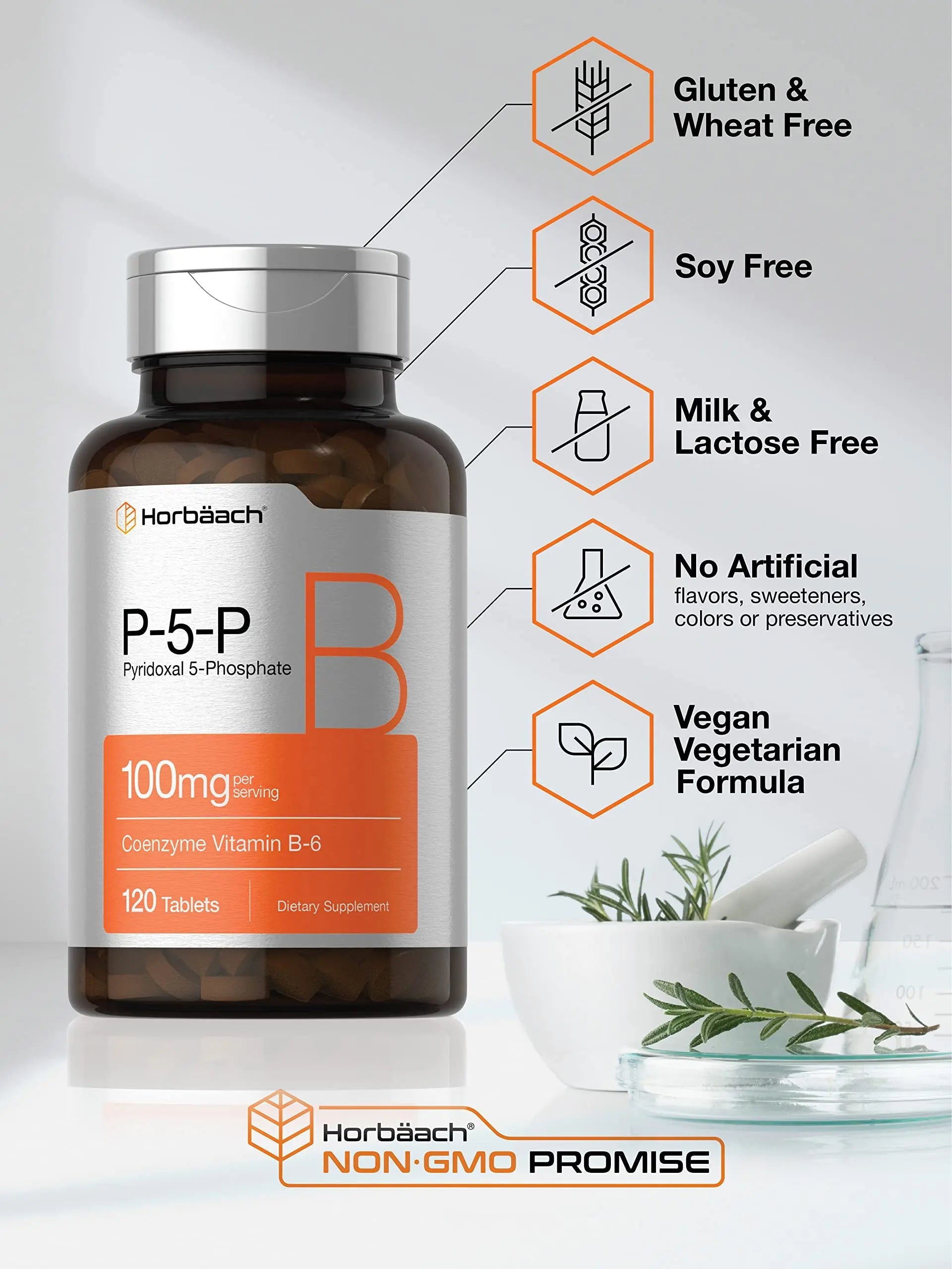 P-5-P Activated Vitamin B6 100mg | 120 Tablets | Vegetarian Supplement, Non-GMO Horbäach Au supplements