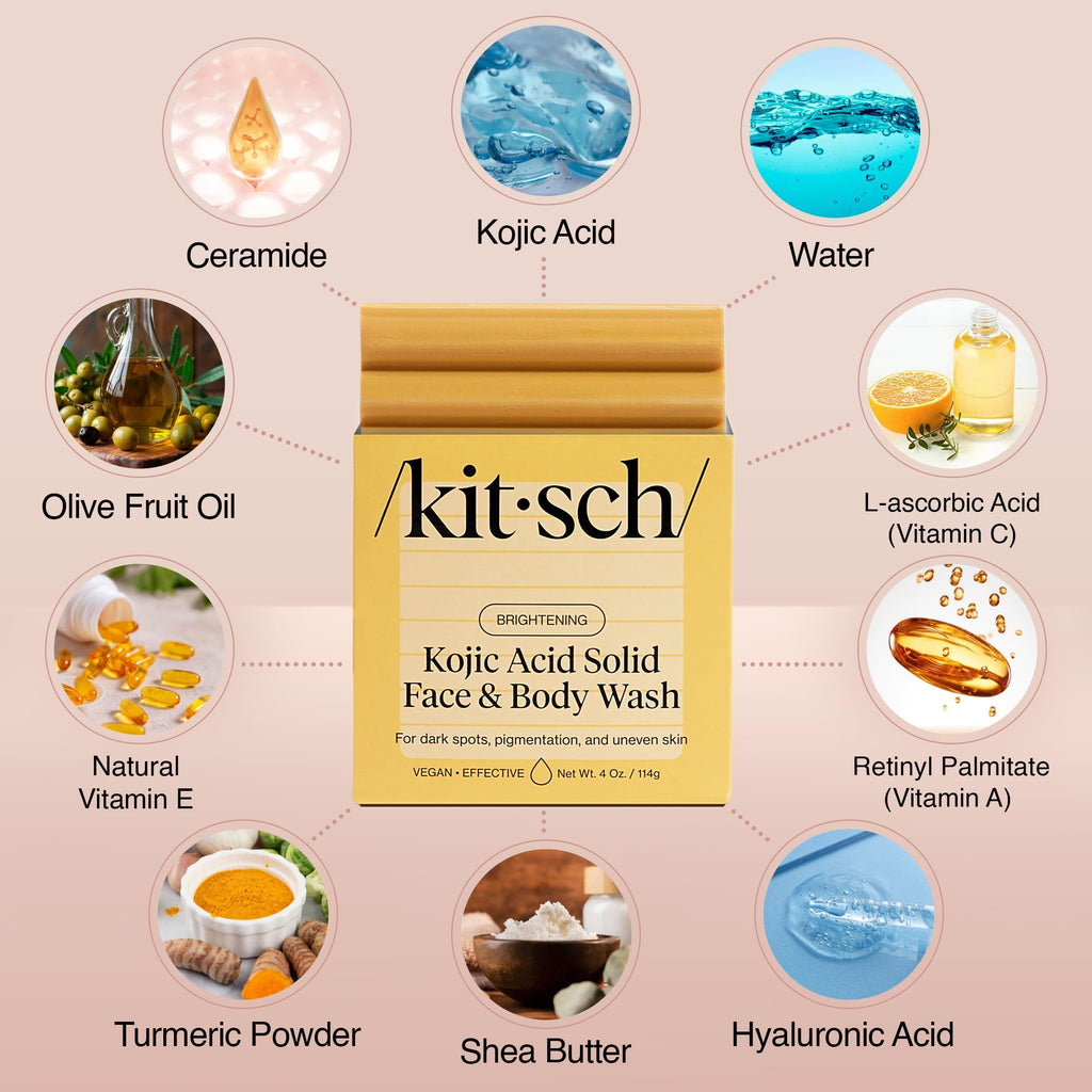 Kitsch Kojic Acid Soap – Turmeric Soap Bar with Hyaluronic Acid & Shea Butter – Brightening & Hydrating Body Wash & Face Wash for Dark Spots