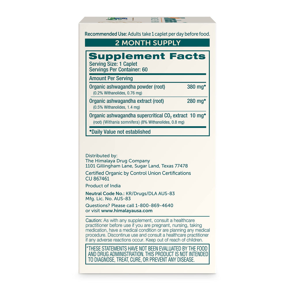 Himalaya Organic Ashwagandha Root, 2 Month Supply - Herbal Adrenal Support Supplements for Stress Relief and Energy Support - USDA Organic, Non-GMO, Vegan